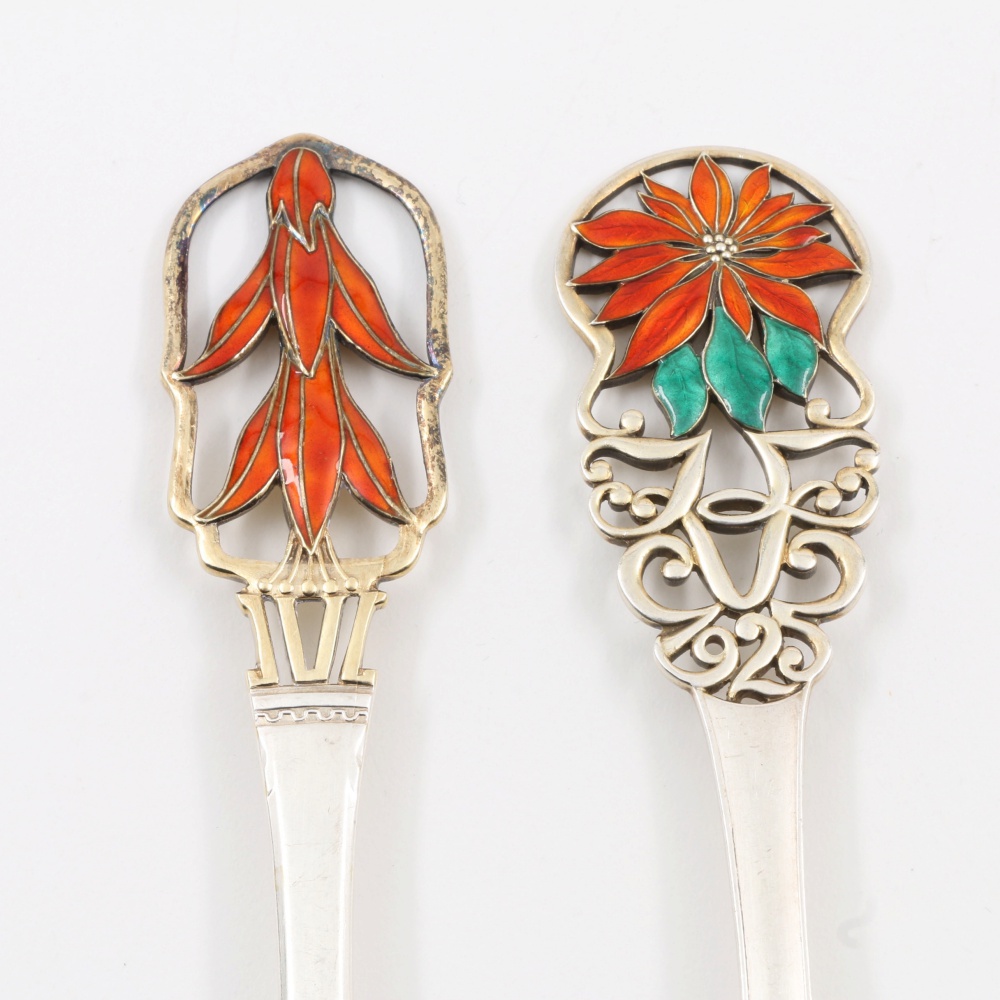 Two Danish Anton Michelsen Sterling Silver Annual Poinsettia Christmas Spoons