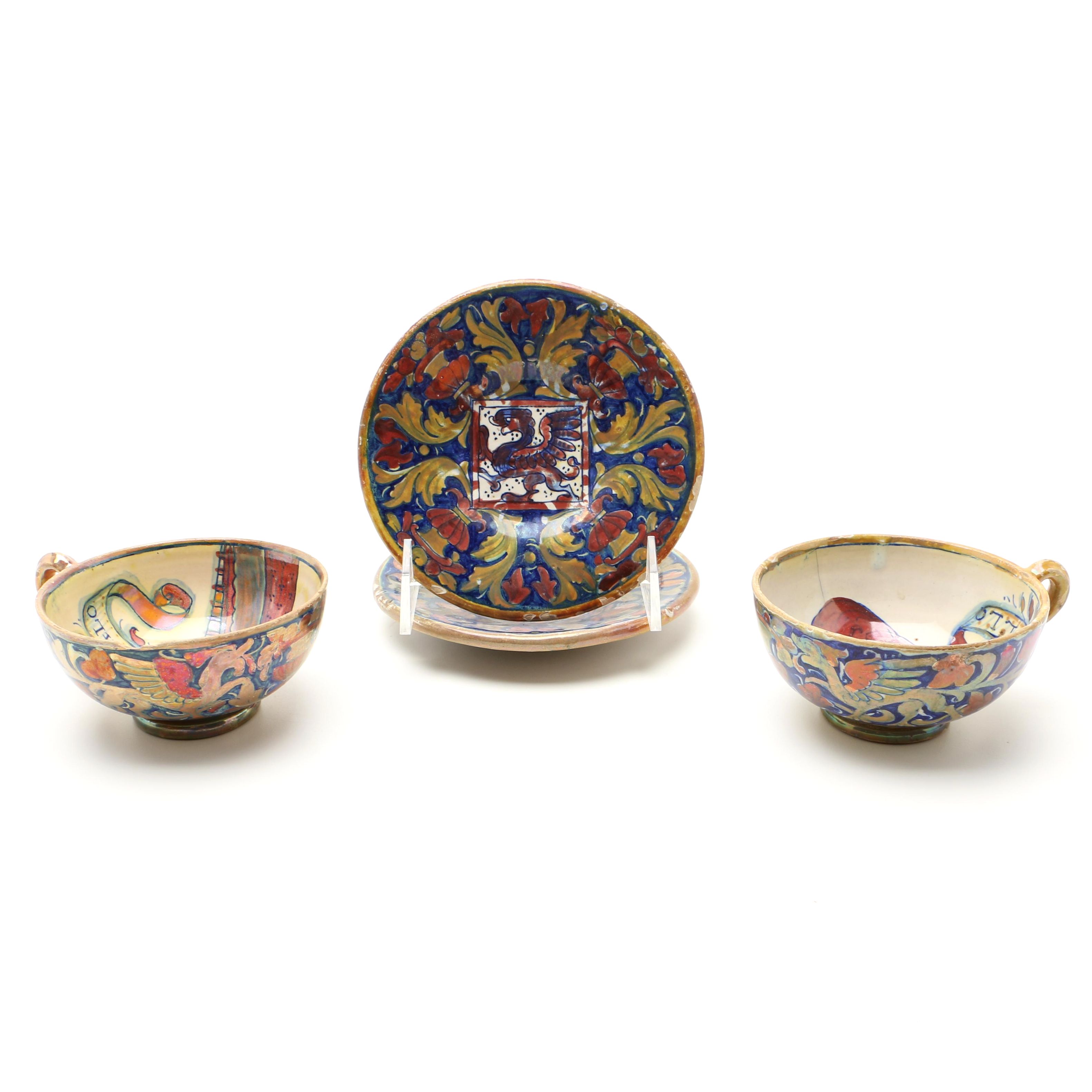 Alfredo Santarelli Majolica Teacups and Saucers