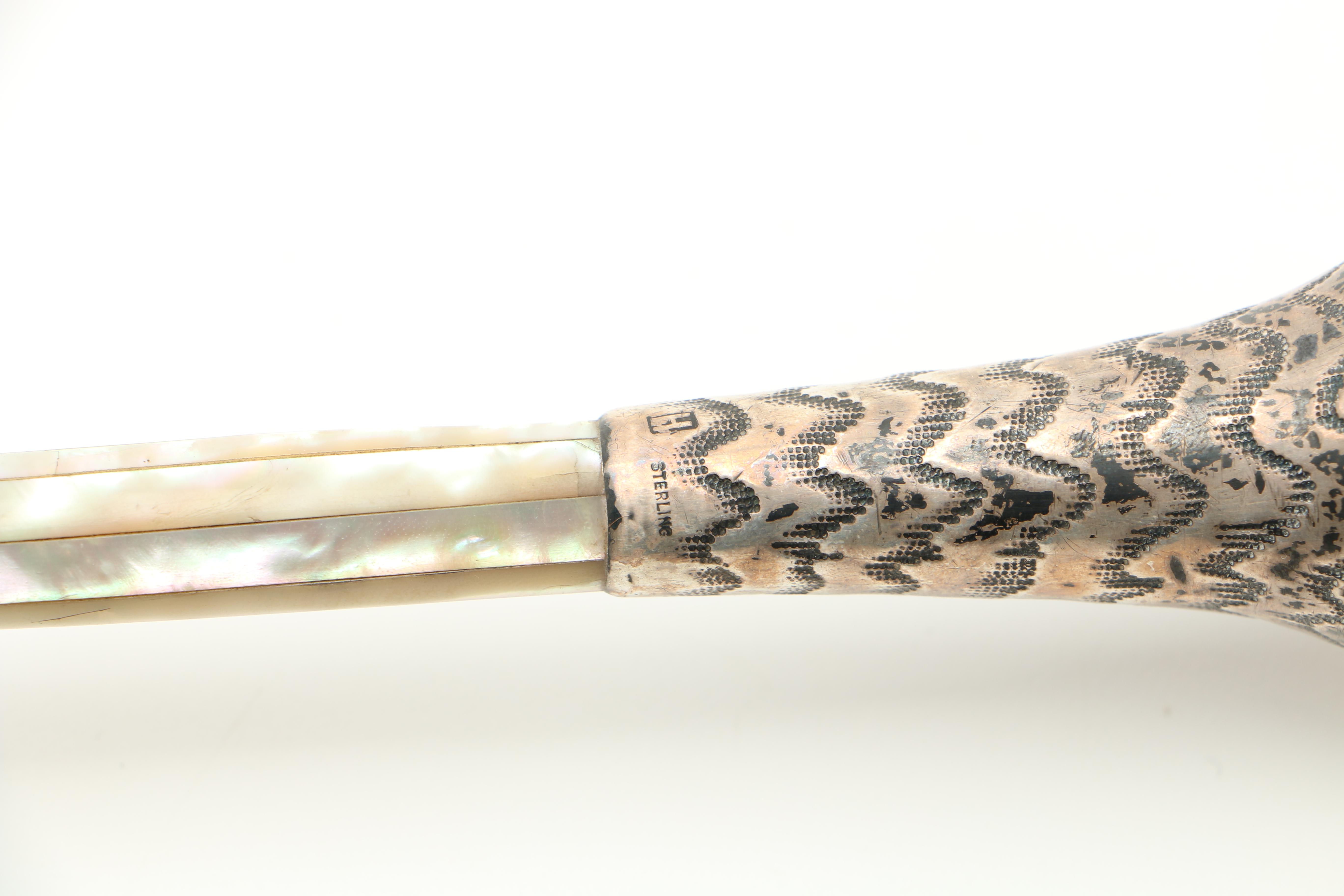 Antique Sterling Silver and Mother of Pearl Inlay Handled Parasol