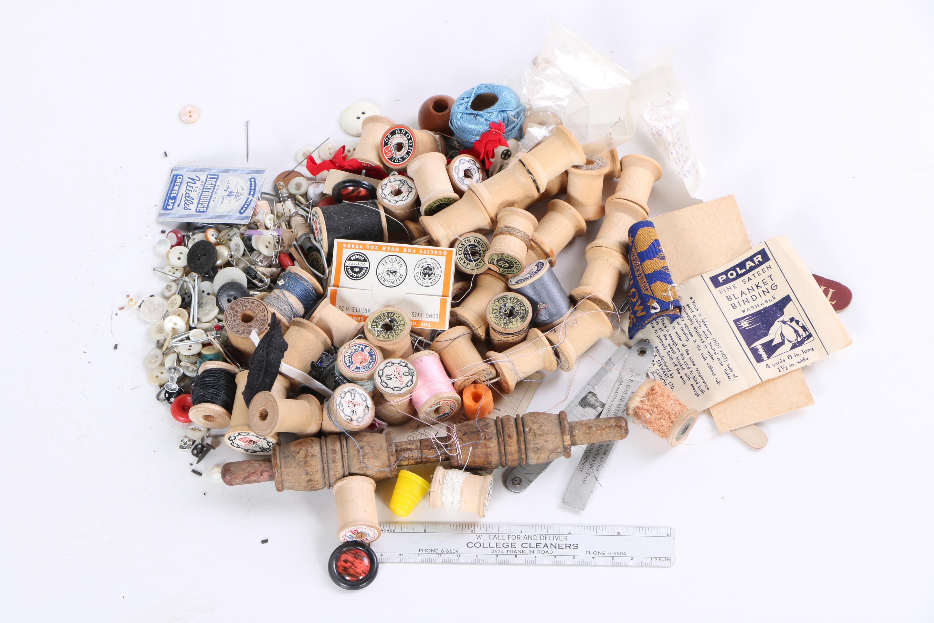 Vintage Standing Sewing Box and Supplies