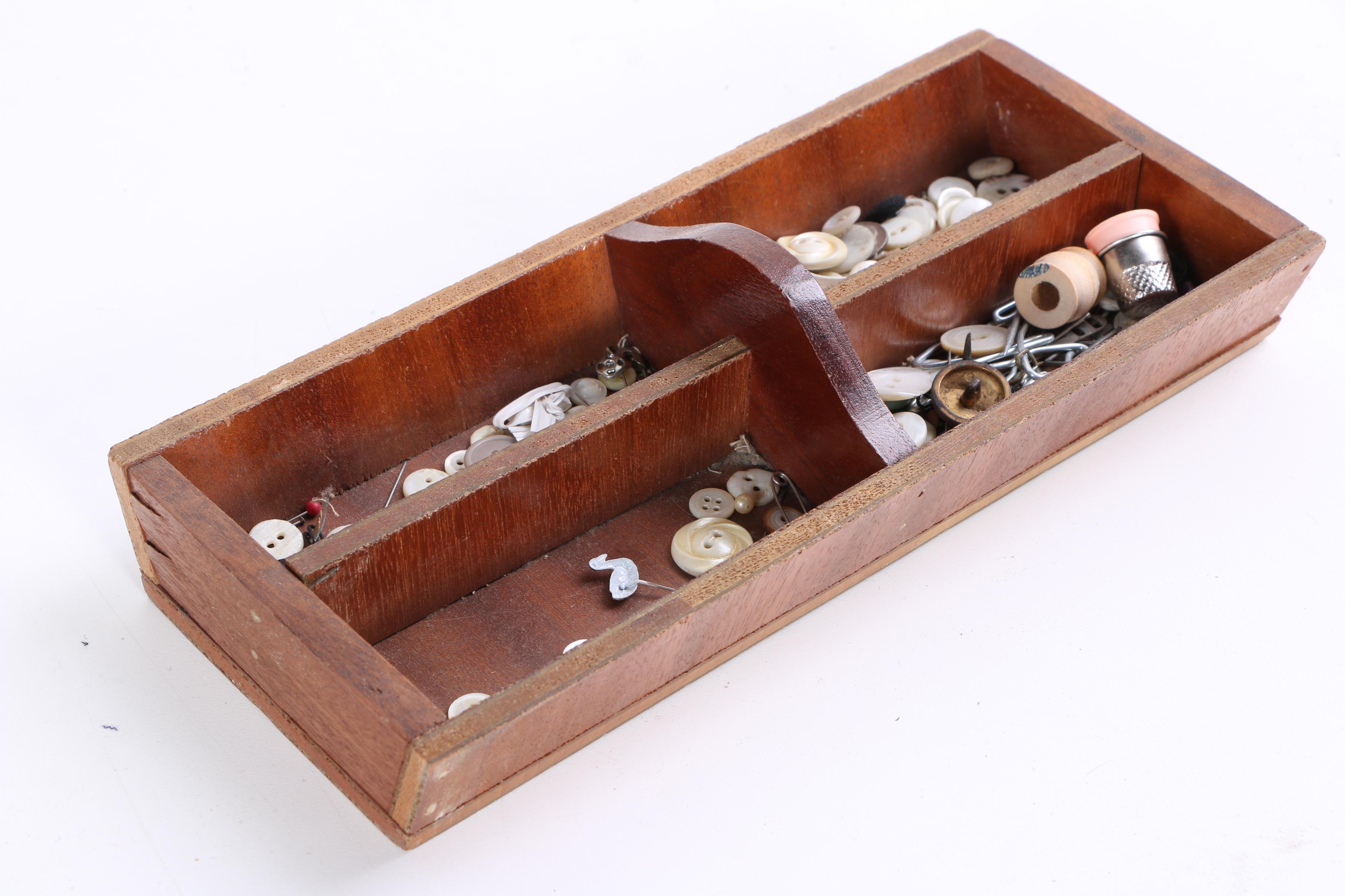 Vintage Standing Sewing Box and Supplies