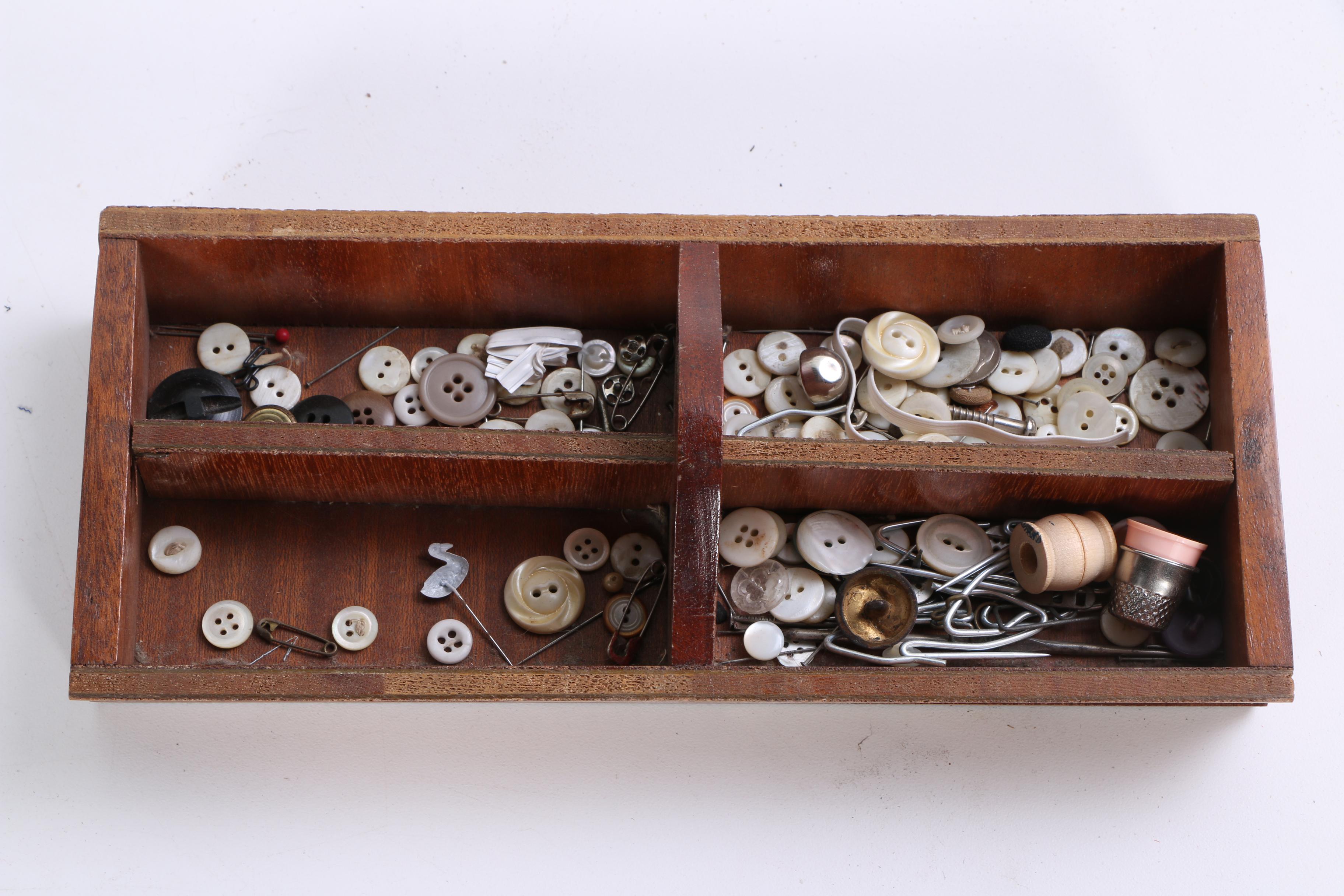 Vintage Standing Sewing Box and Supplies