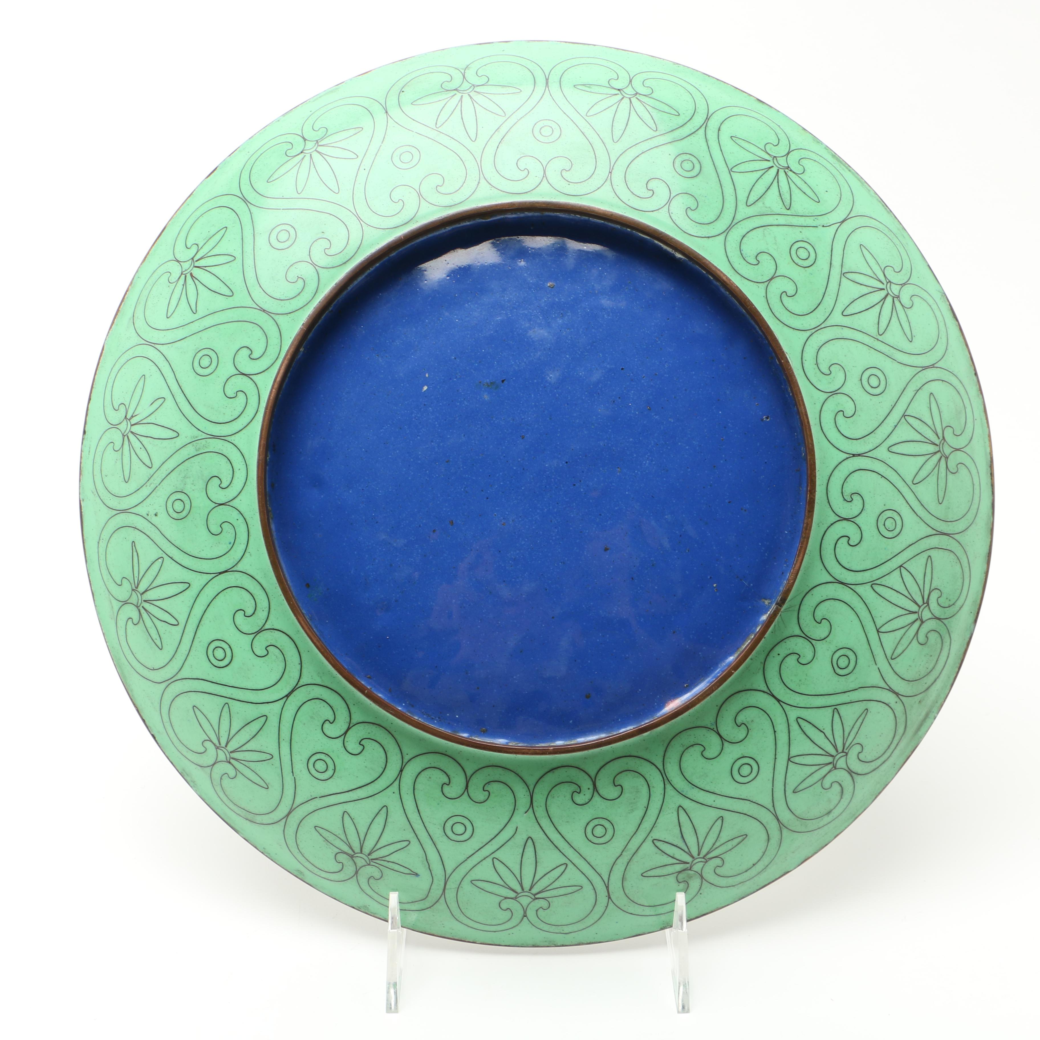 Antique Chinese Cloisonné Charger with Artisan Design