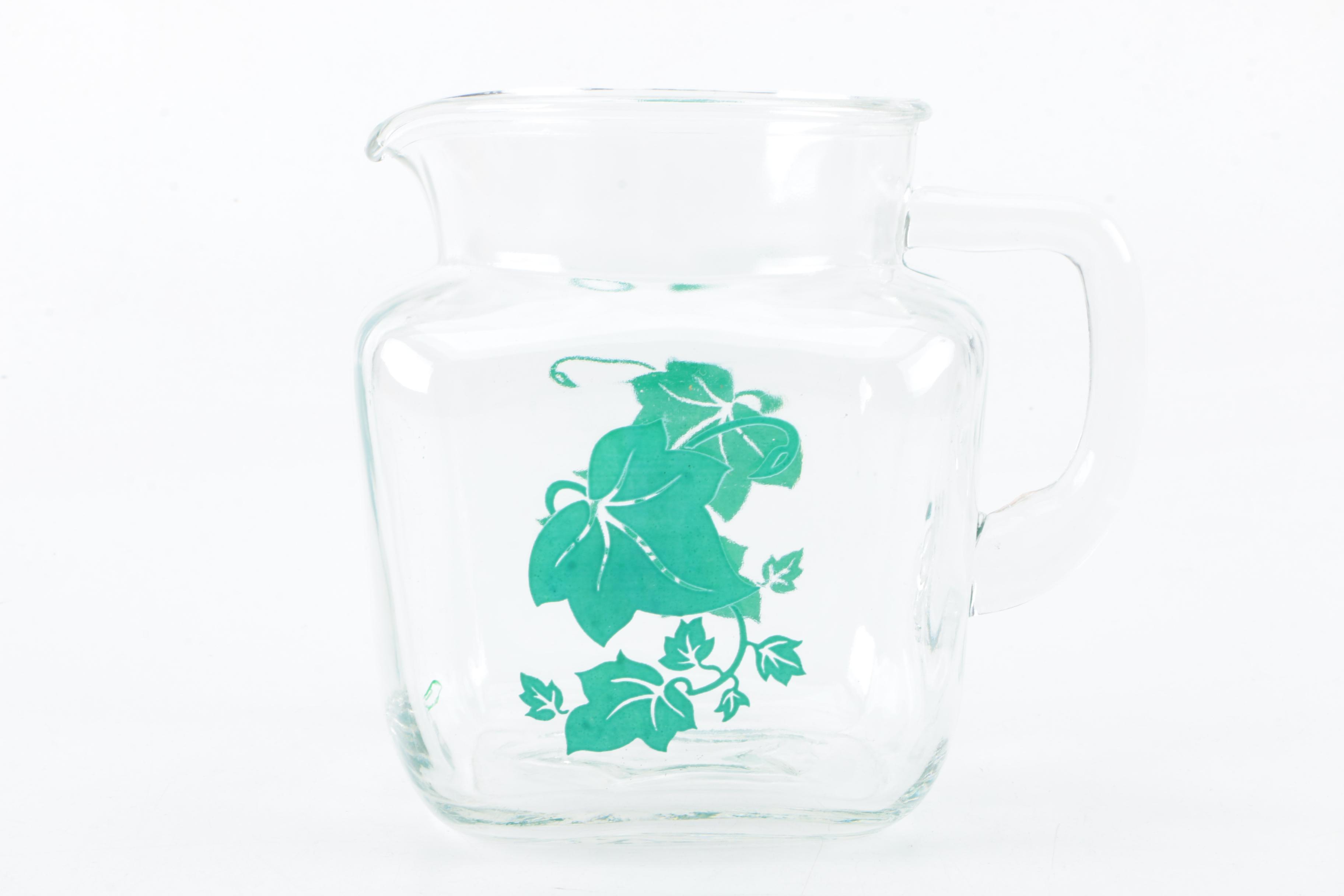 Federal Glass "Southern Ivy" Pitcher and Juice Glasses Circa 1950