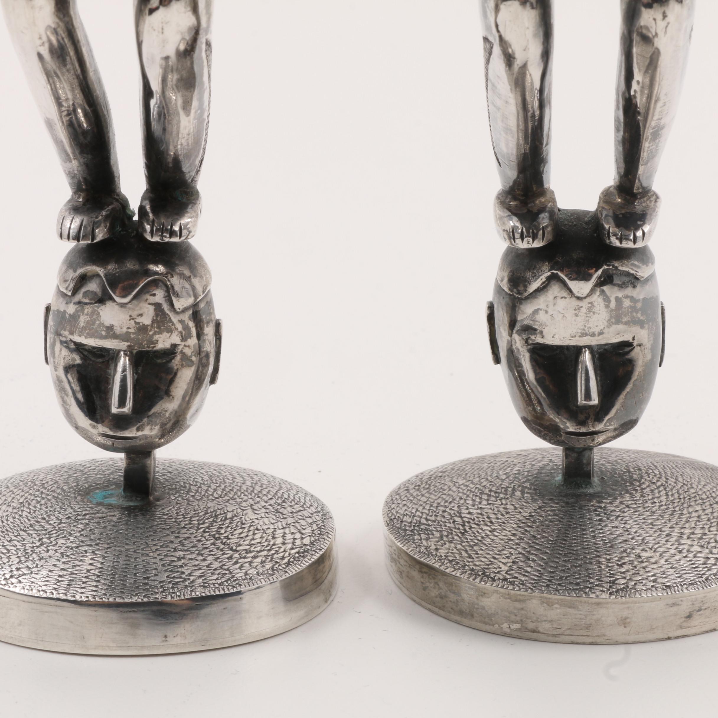 Pair of Indonesian Spiro Sterling Silver Figural Candlesticks