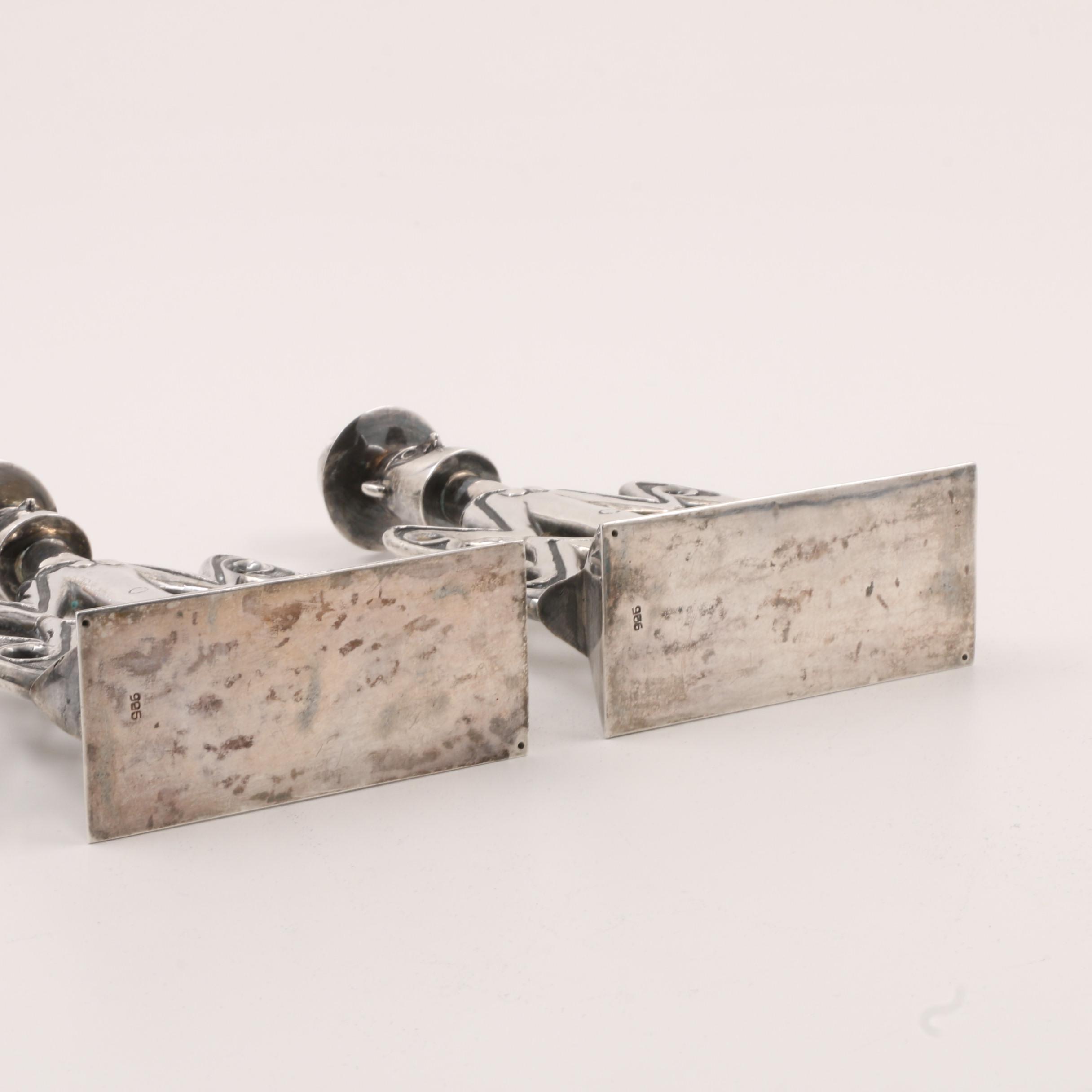 Pair of Mid-Century Indonesian Style Sterling Silver Figural Candlesticks