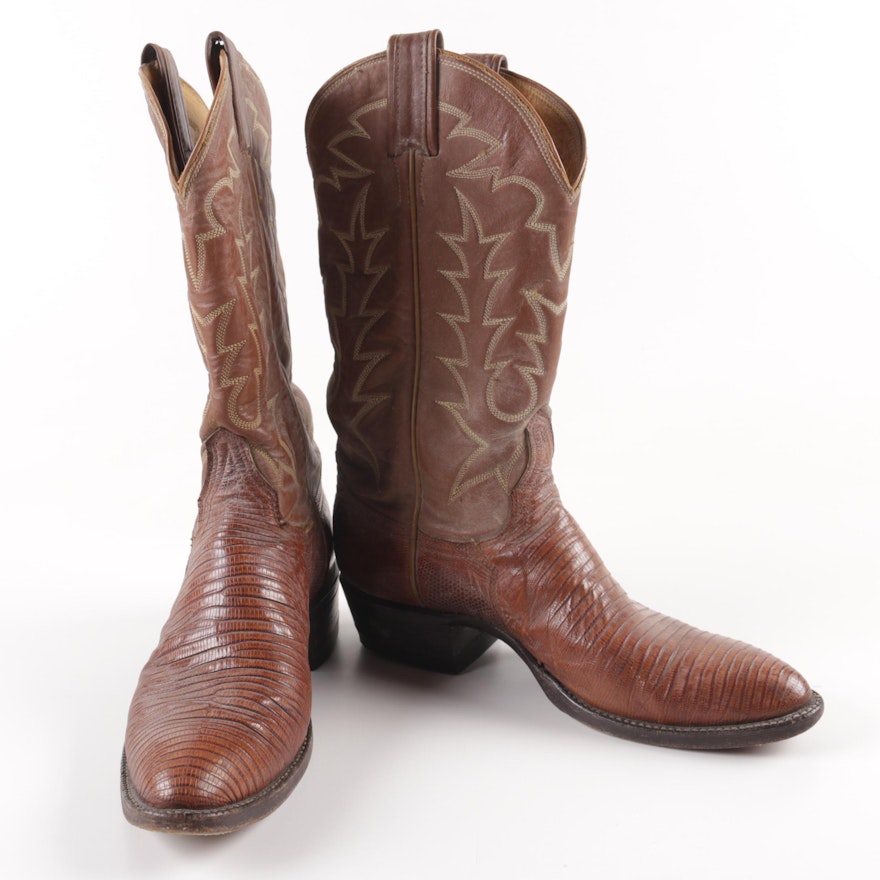 Tony Lama Leather and Lizard Skin Cowboy Boots