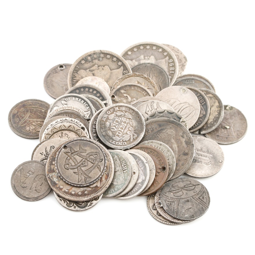 Fifty Five Love Tokens on Antique Coins