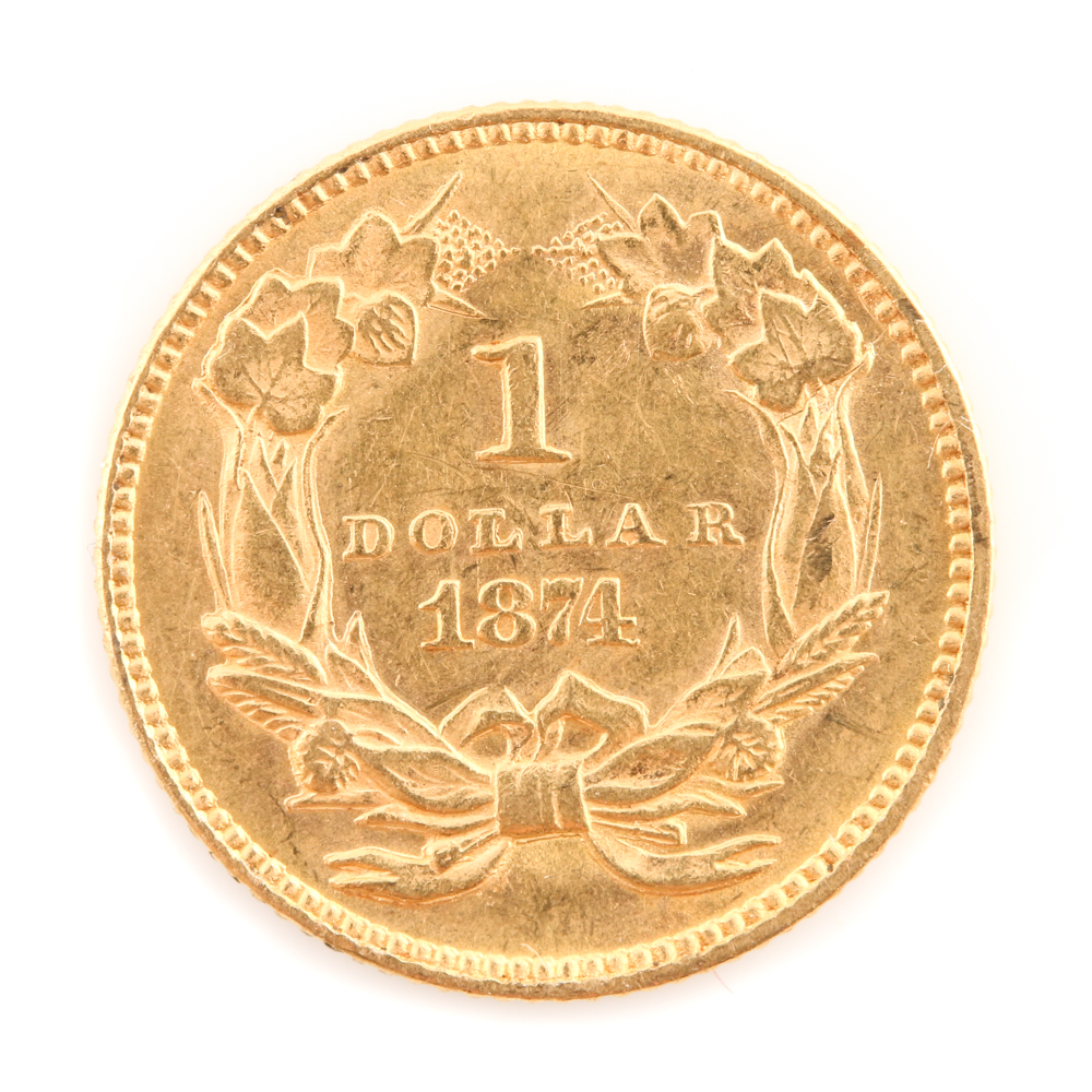 1874 Indian Princess Head $1 Gold Coin