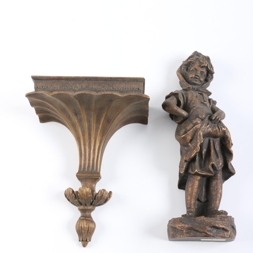 Girl Figurine with Wall Mounted Pedestal