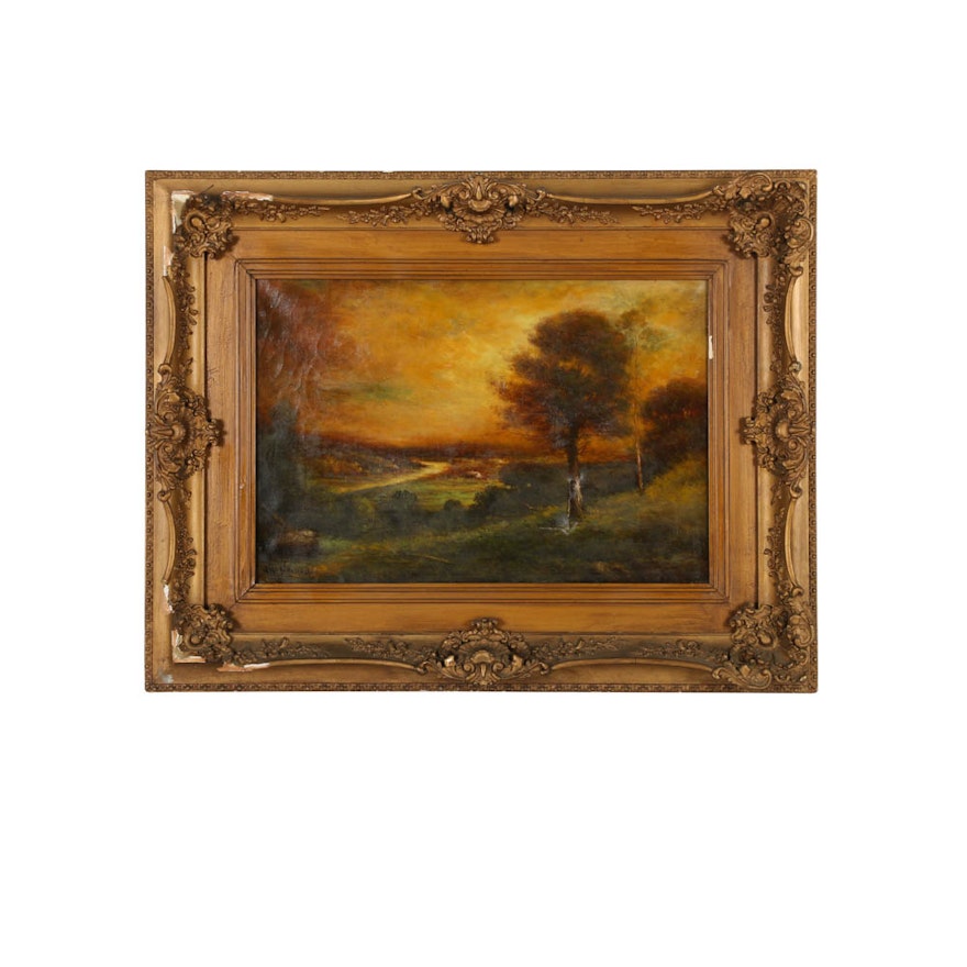 Hudson Mindell Kitchell Oil Painting on Canvas of Nocturne Landscape