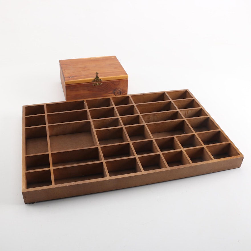 Wooden Printer's Typeset Tray and Cedar Box