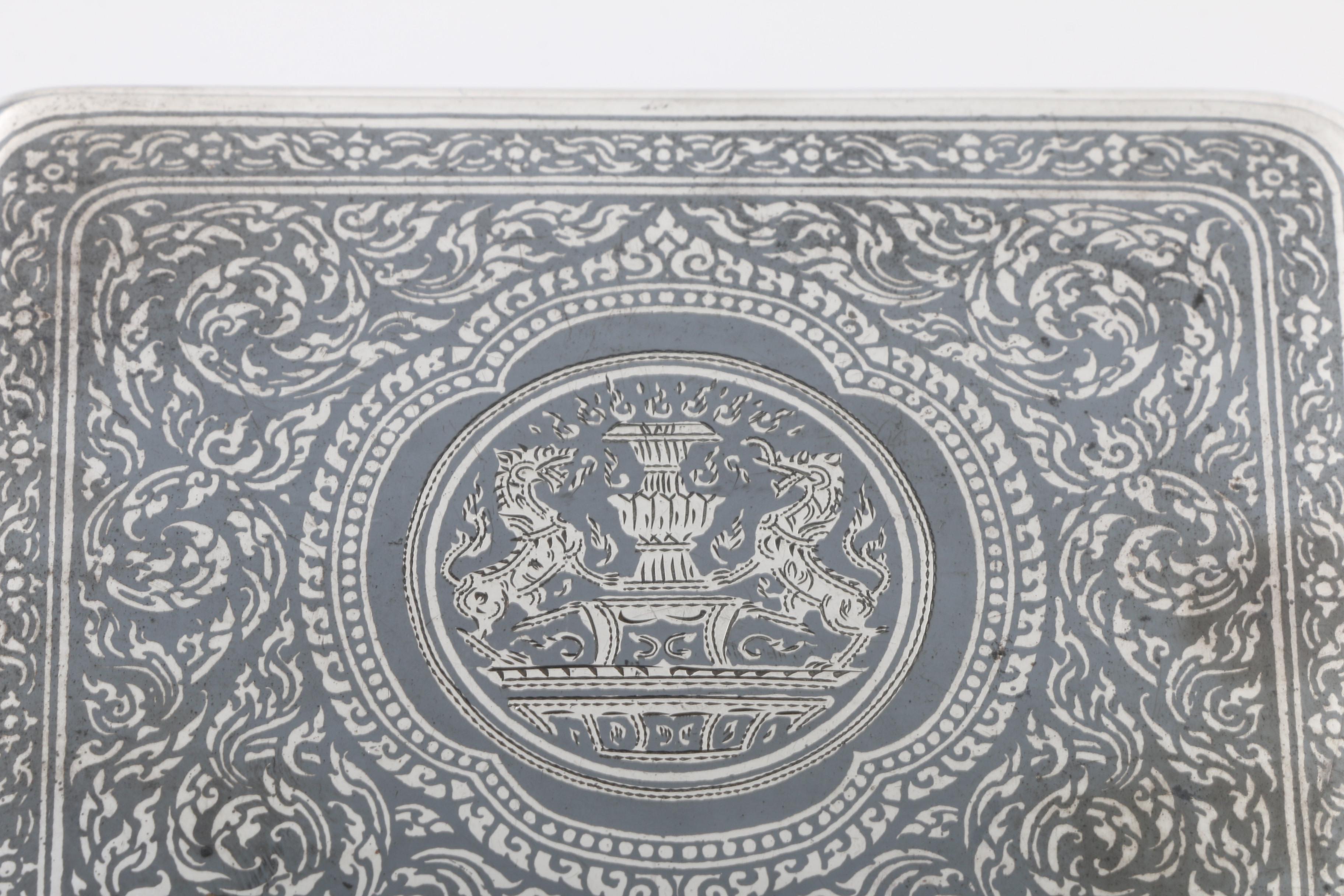 Thailand Sterling Silver Niello Wood-Lined Hinged Cigarette Box