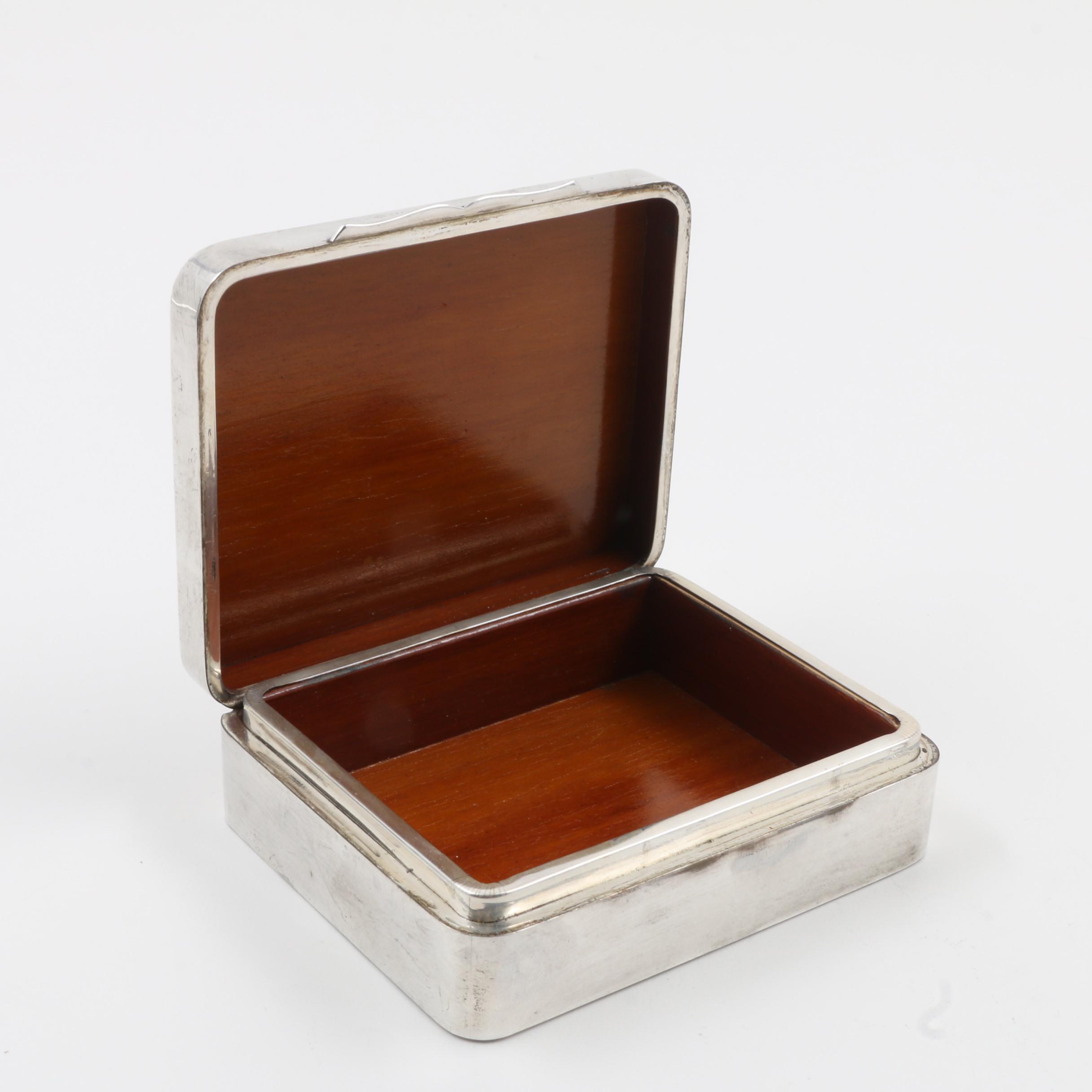Thailand Sterling Silver Niello Wood-Lined Hinged Cigarette Box