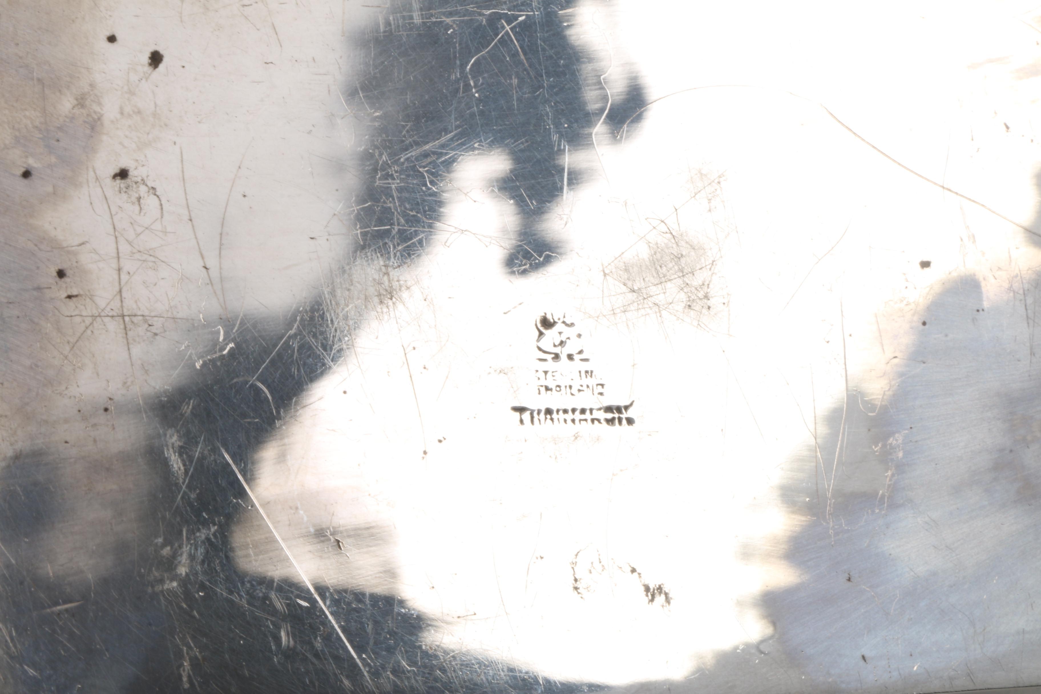 Thailand Sterling Silver Niello Wood-Lined Hinged Cigarette Box