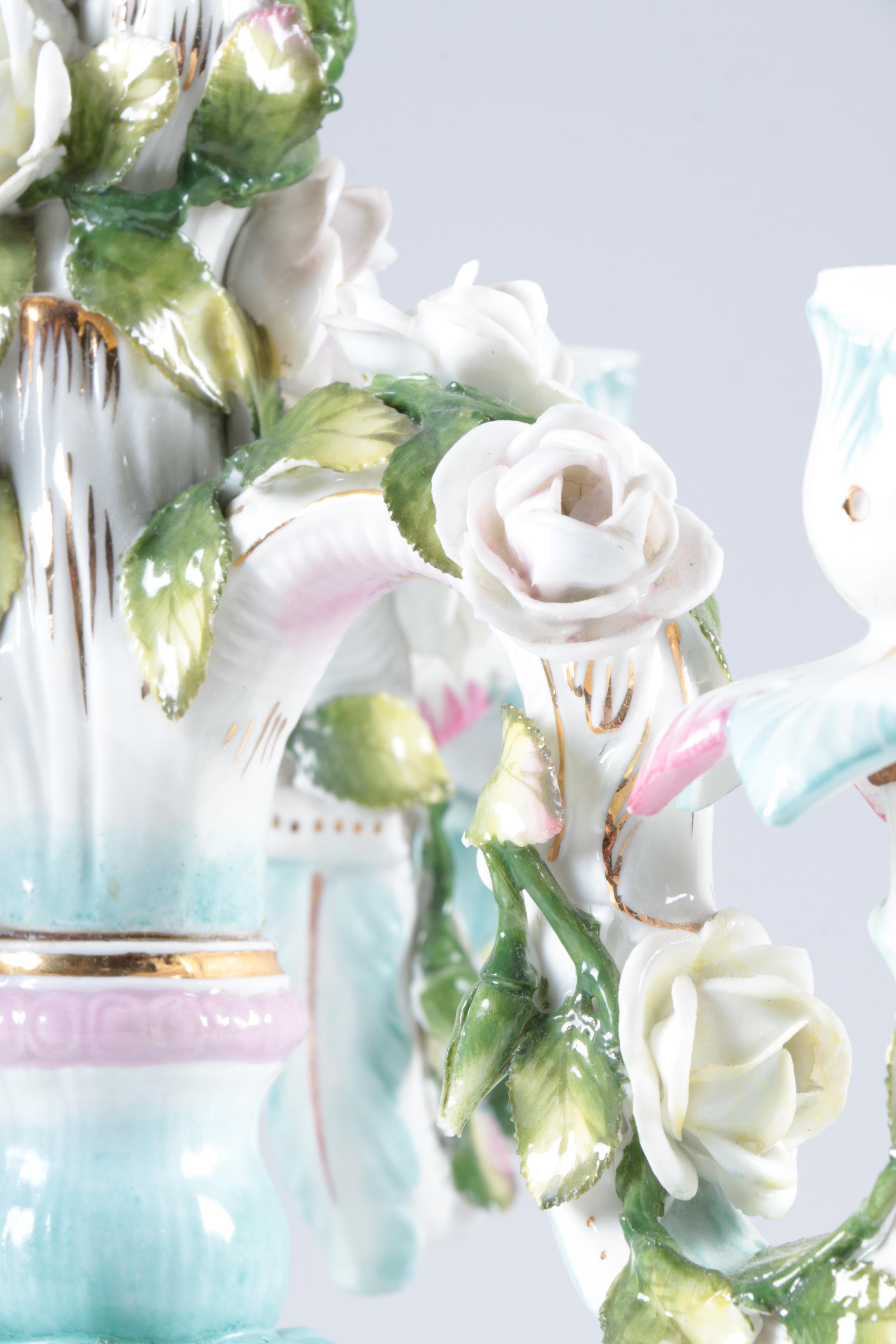 Antique Meissen Hand-Painted Porcelain Figural Candelabra