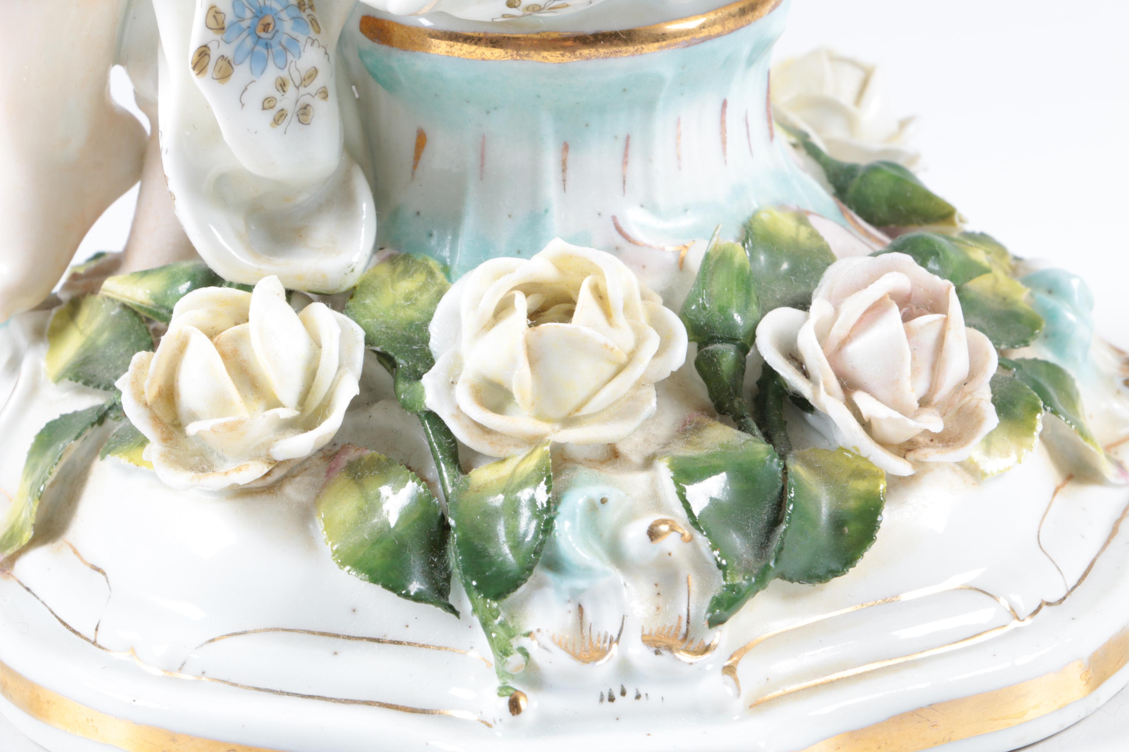 Antique Meissen Hand-Painted Porcelain Figural Candelabra