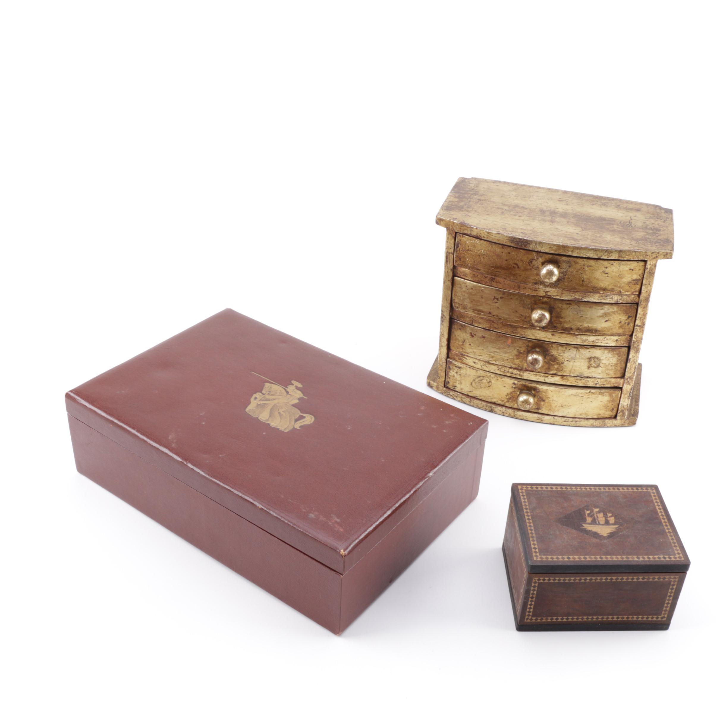 Vintage Trinket Boxes Including Inlaid Wood