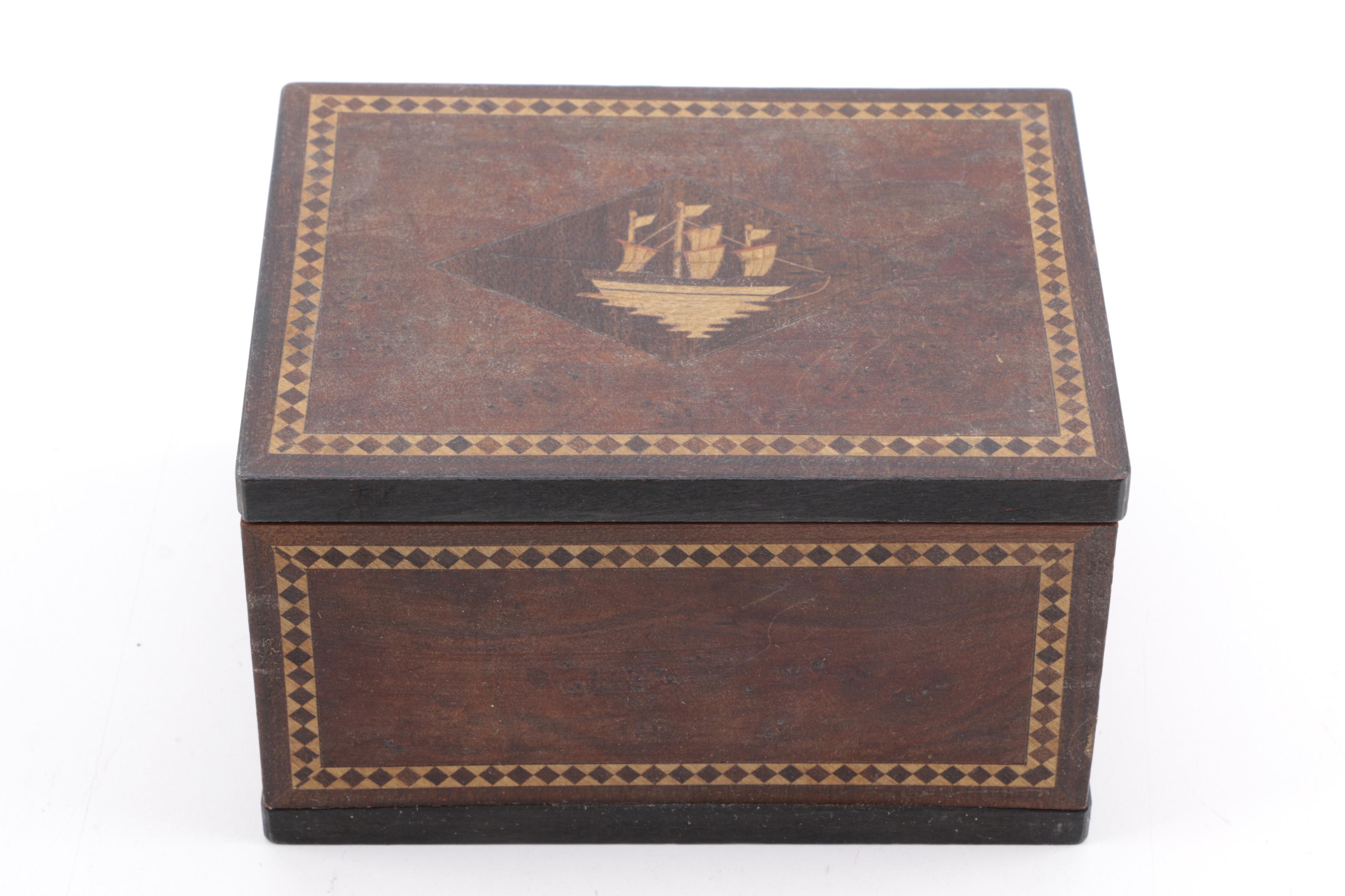 Vintage Trinket Boxes Including Inlaid Wood