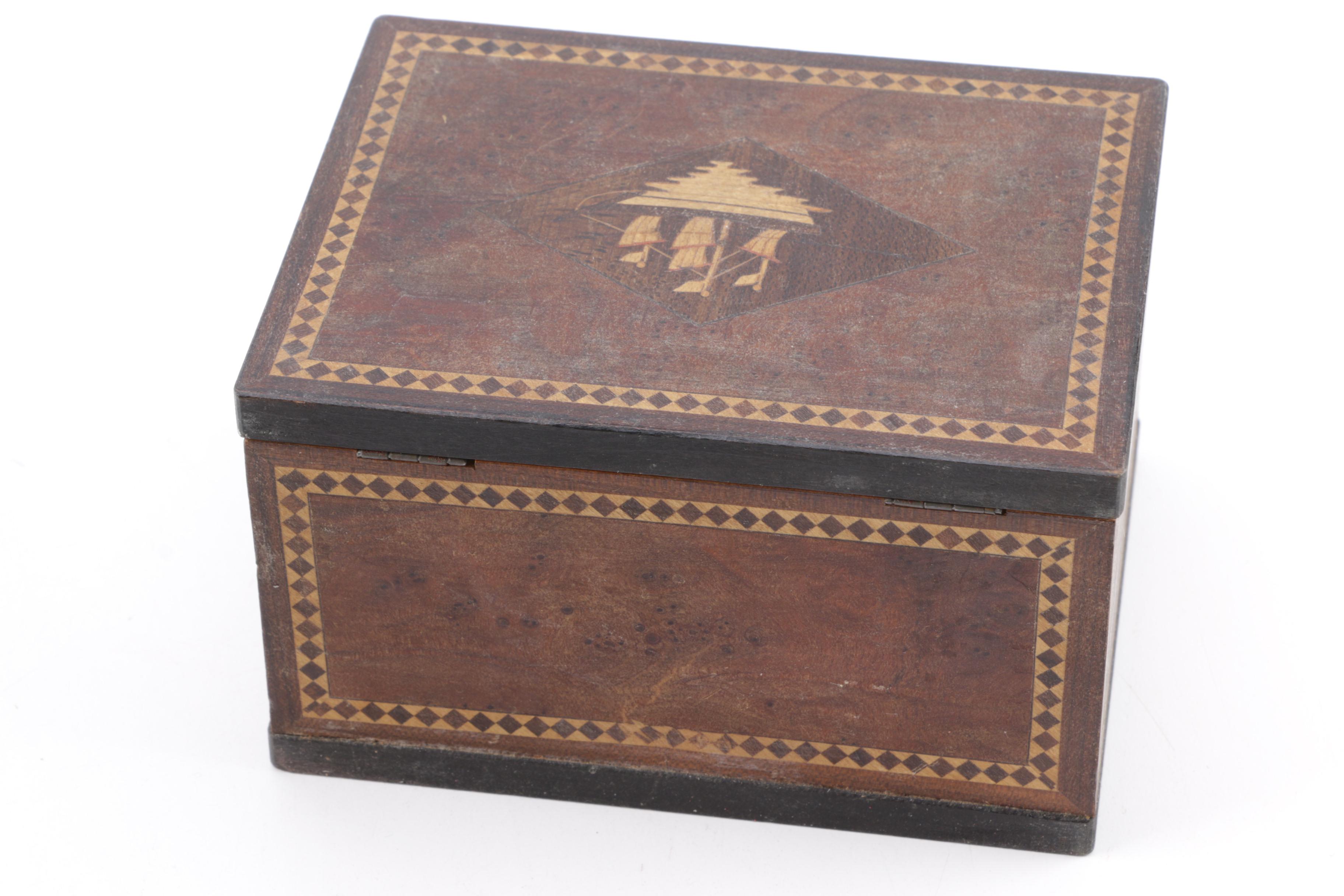 Vintage Trinket Boxes Including Inlaid Wood