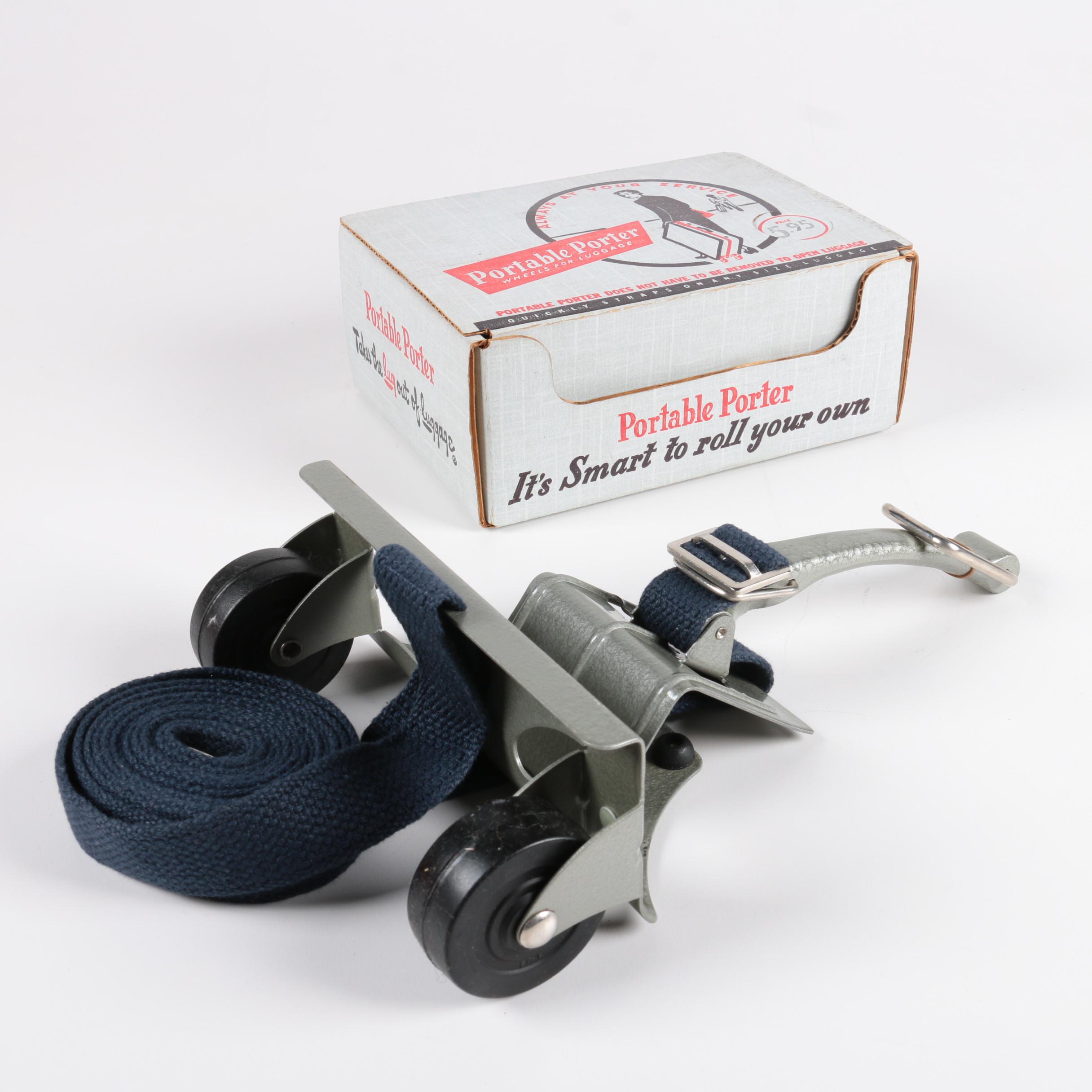 Vintage Globe Motif Items And Portable Porter Luggage Wheels