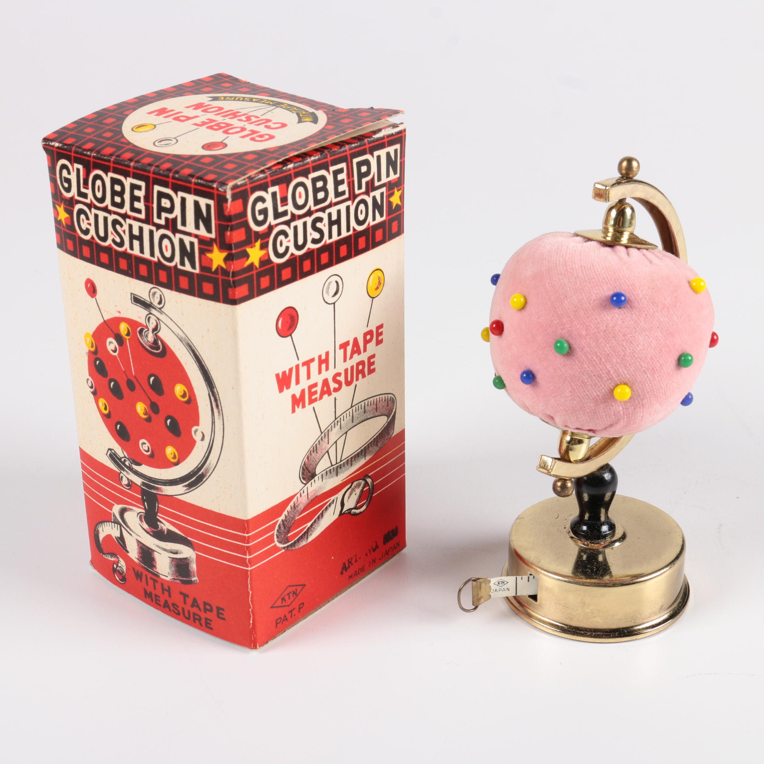 Vintage Globe Motif Items And Portable Porter Luggage Wheels