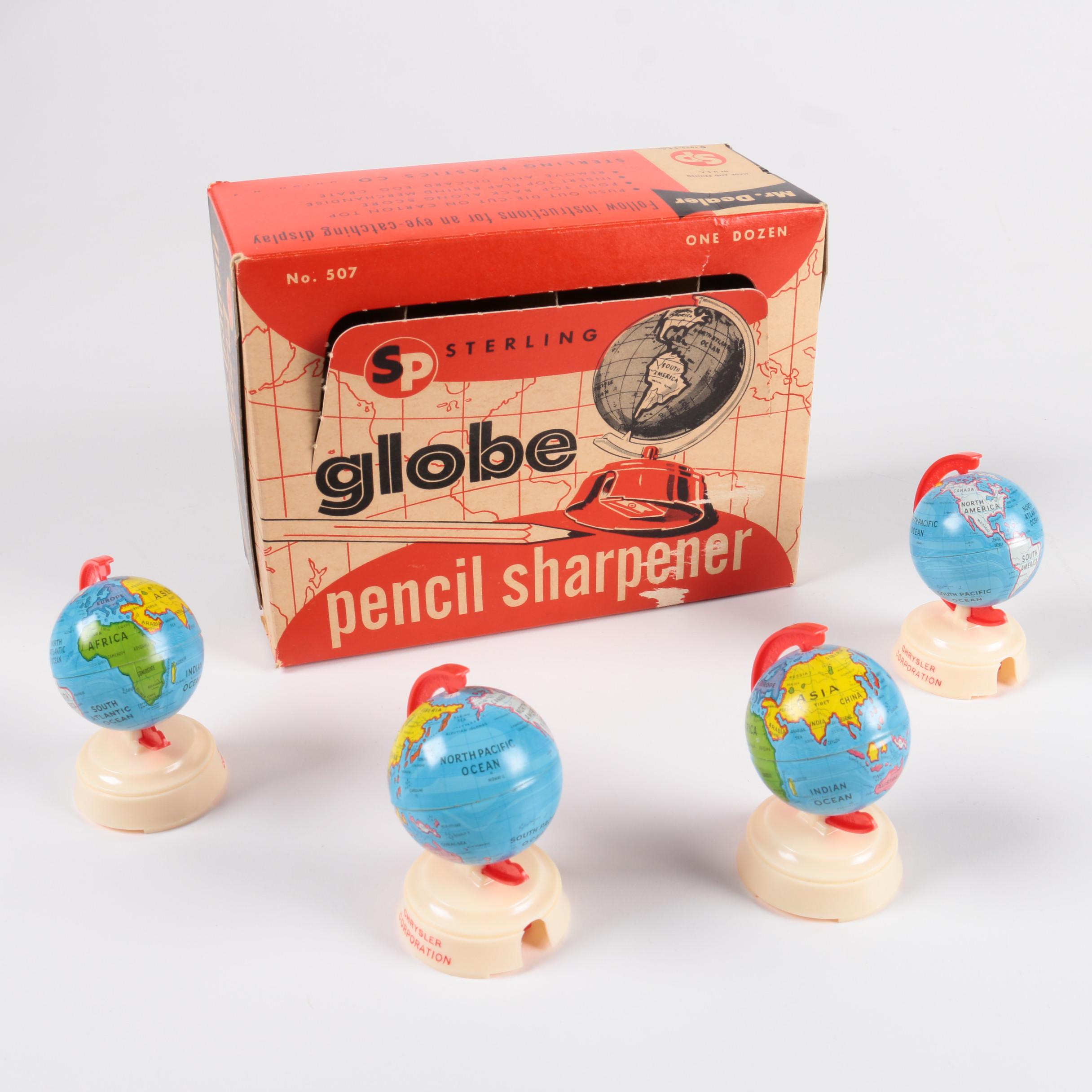 Vintage Globe Motif Items And Portable Porter Luggage Wheels