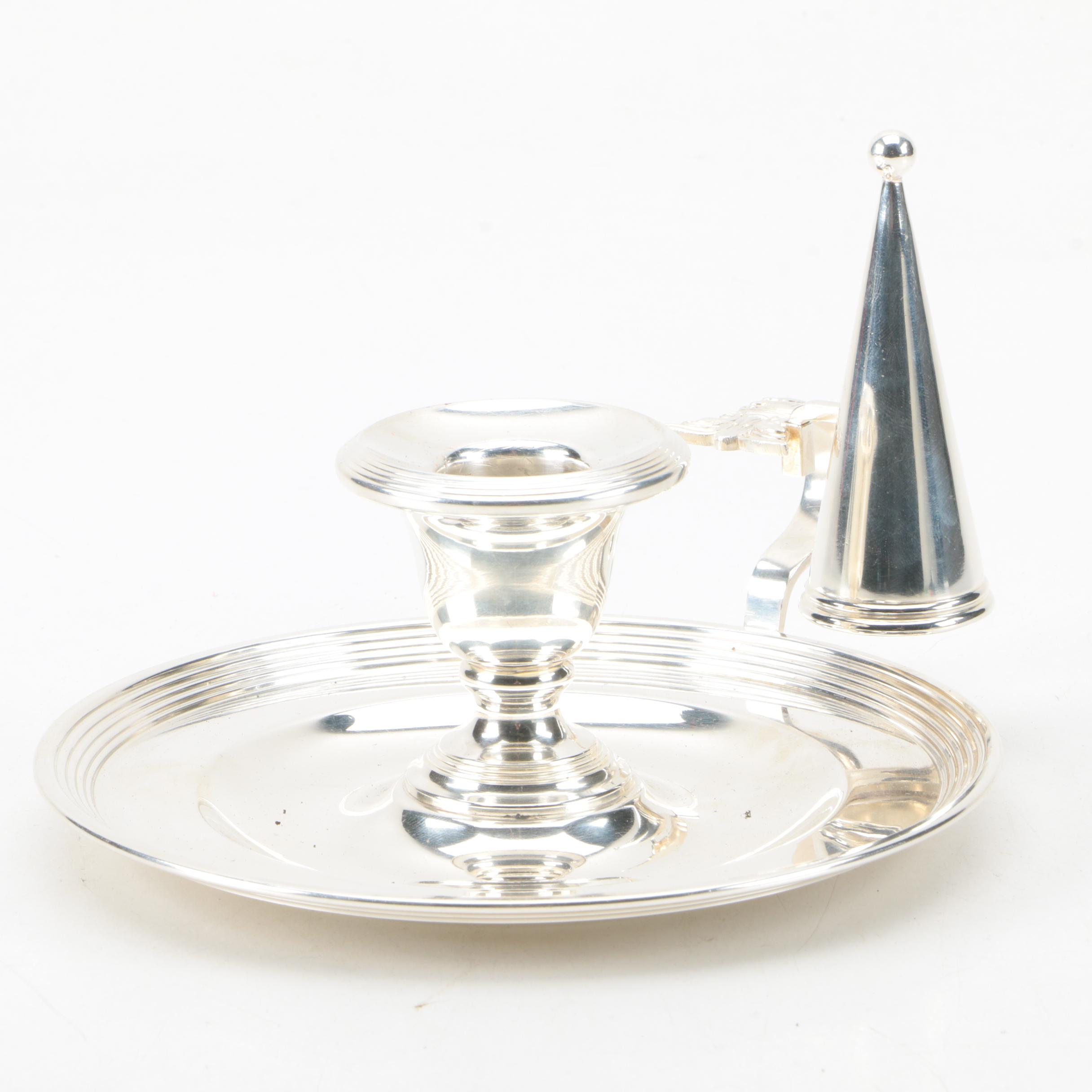 Ellis-Barker Silver Co. Silver Plate Chamberstick Holder with Snuffer