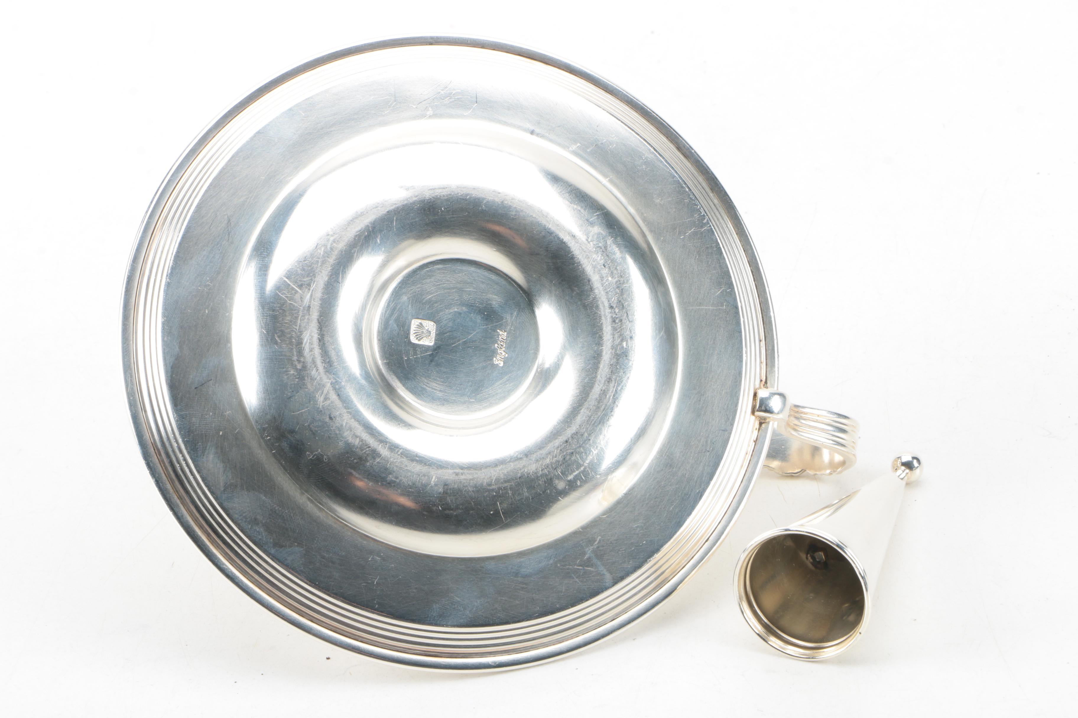 Ellis-Barker Silver Co. Silver Plate Chamberstick Holder with Snuffer