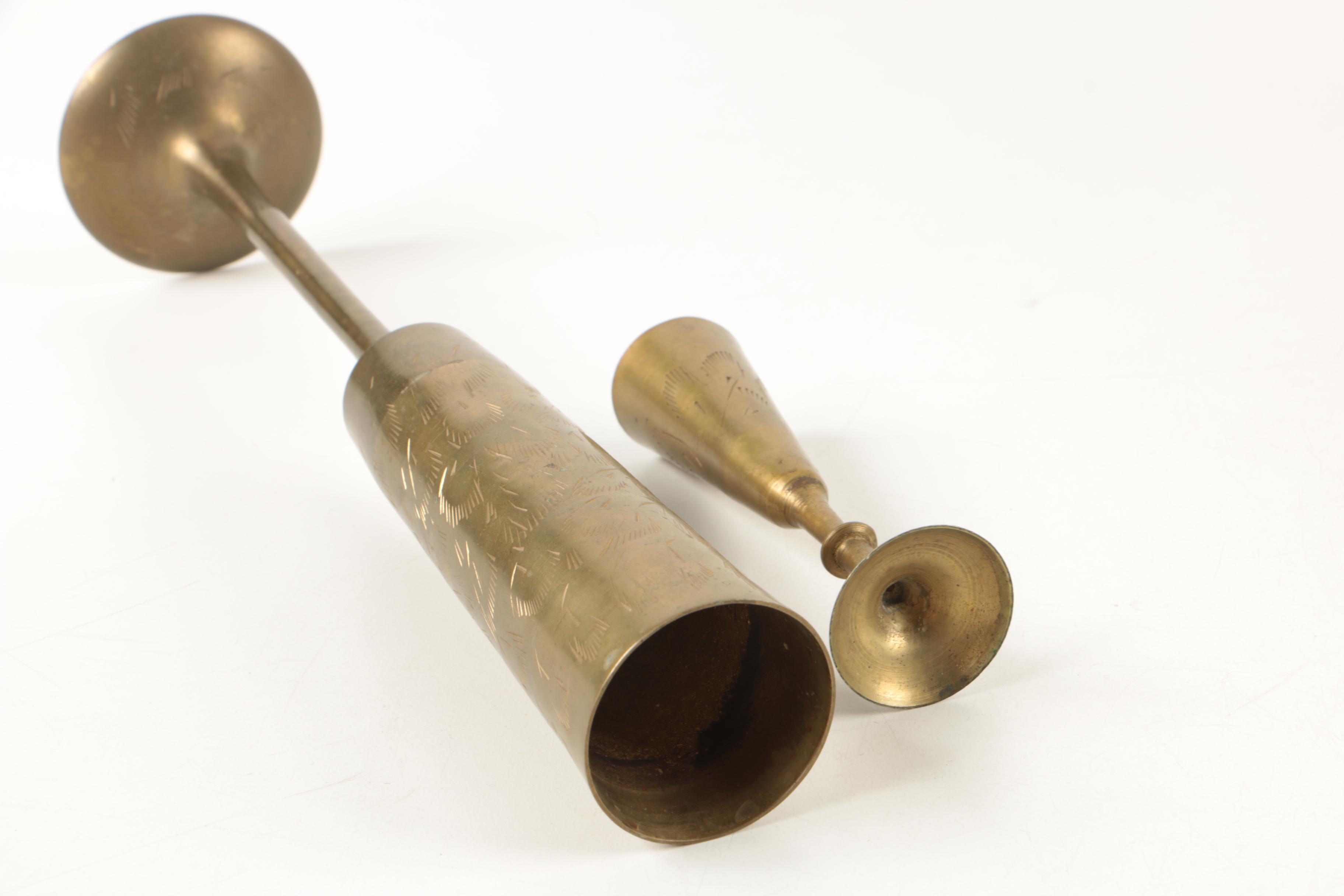 Brass Decorative Items Including Vintage Push Up Beehive Candleholders