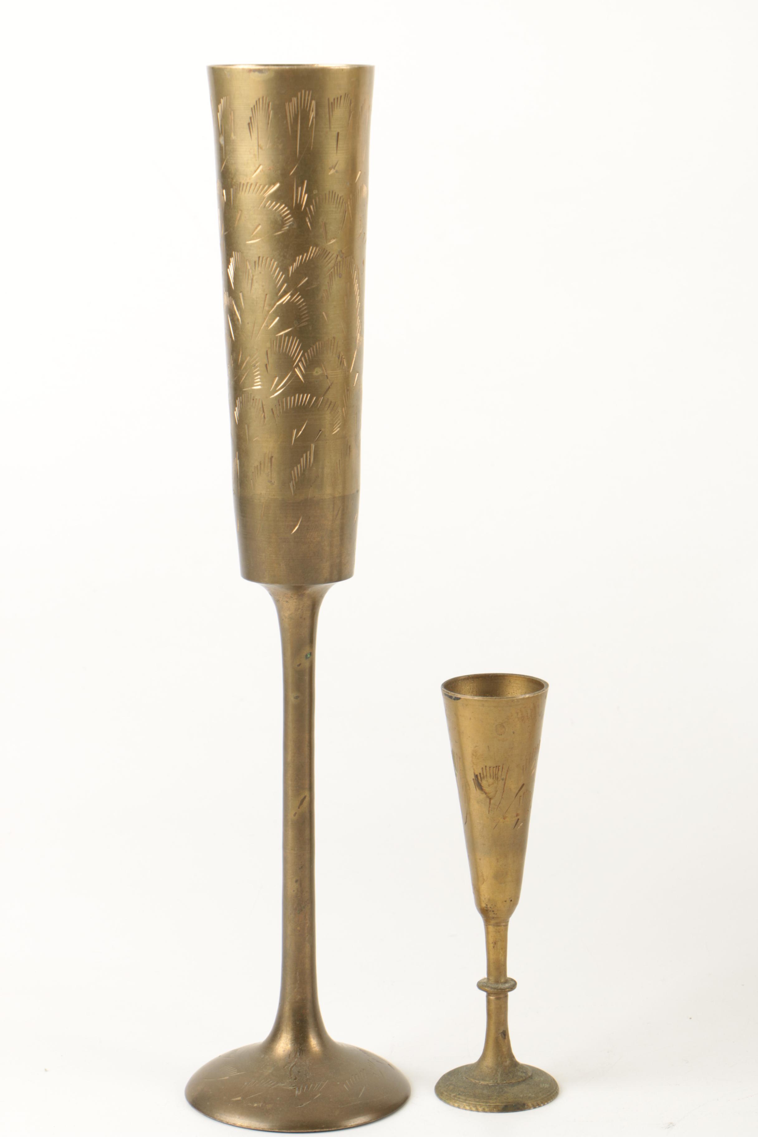 Brass Decorative Items Including Vintage Push Up Beehive Candleholders