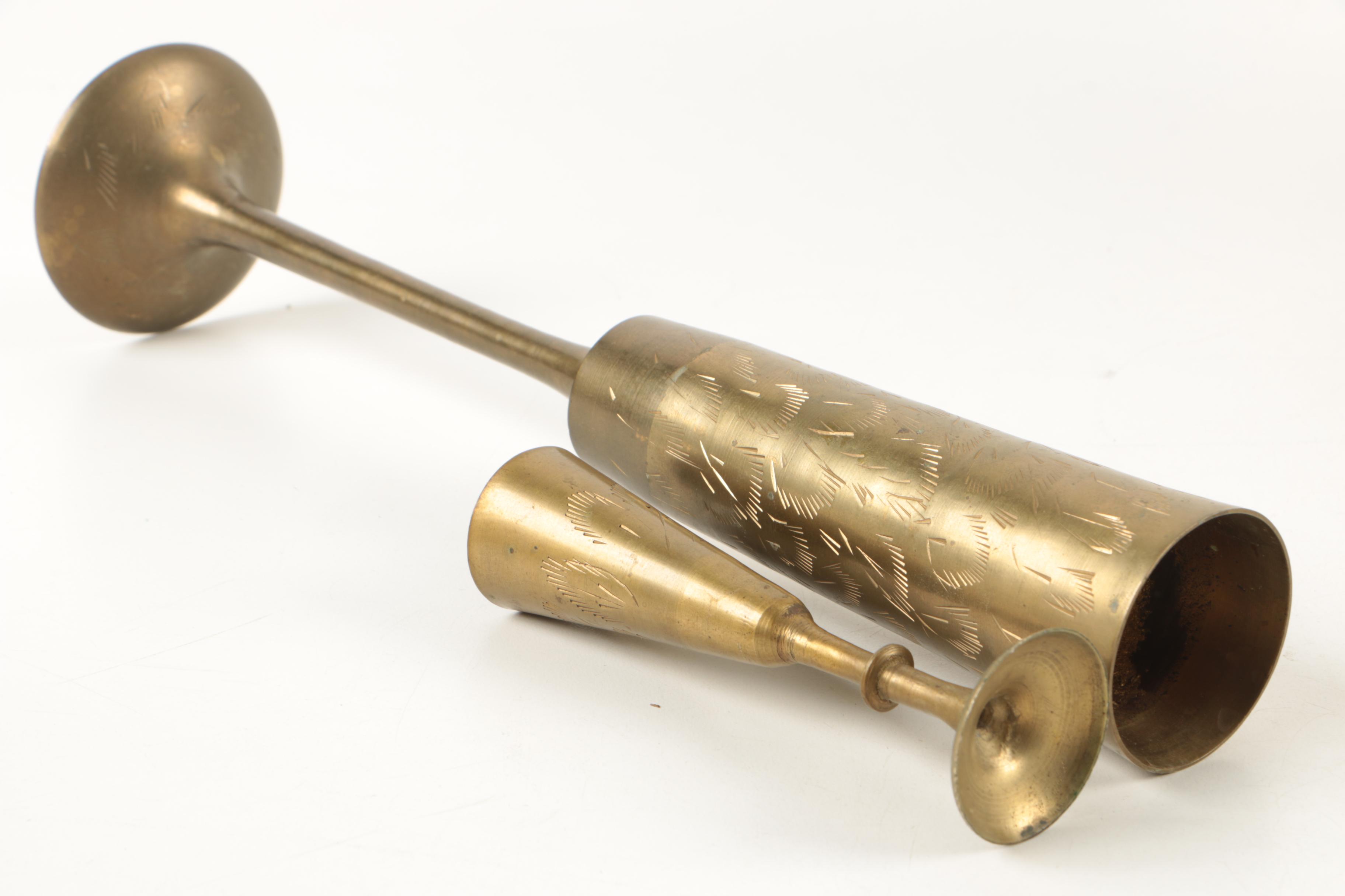 Brass Decorative Items Including Vintage Push Up Beehive Candleholders