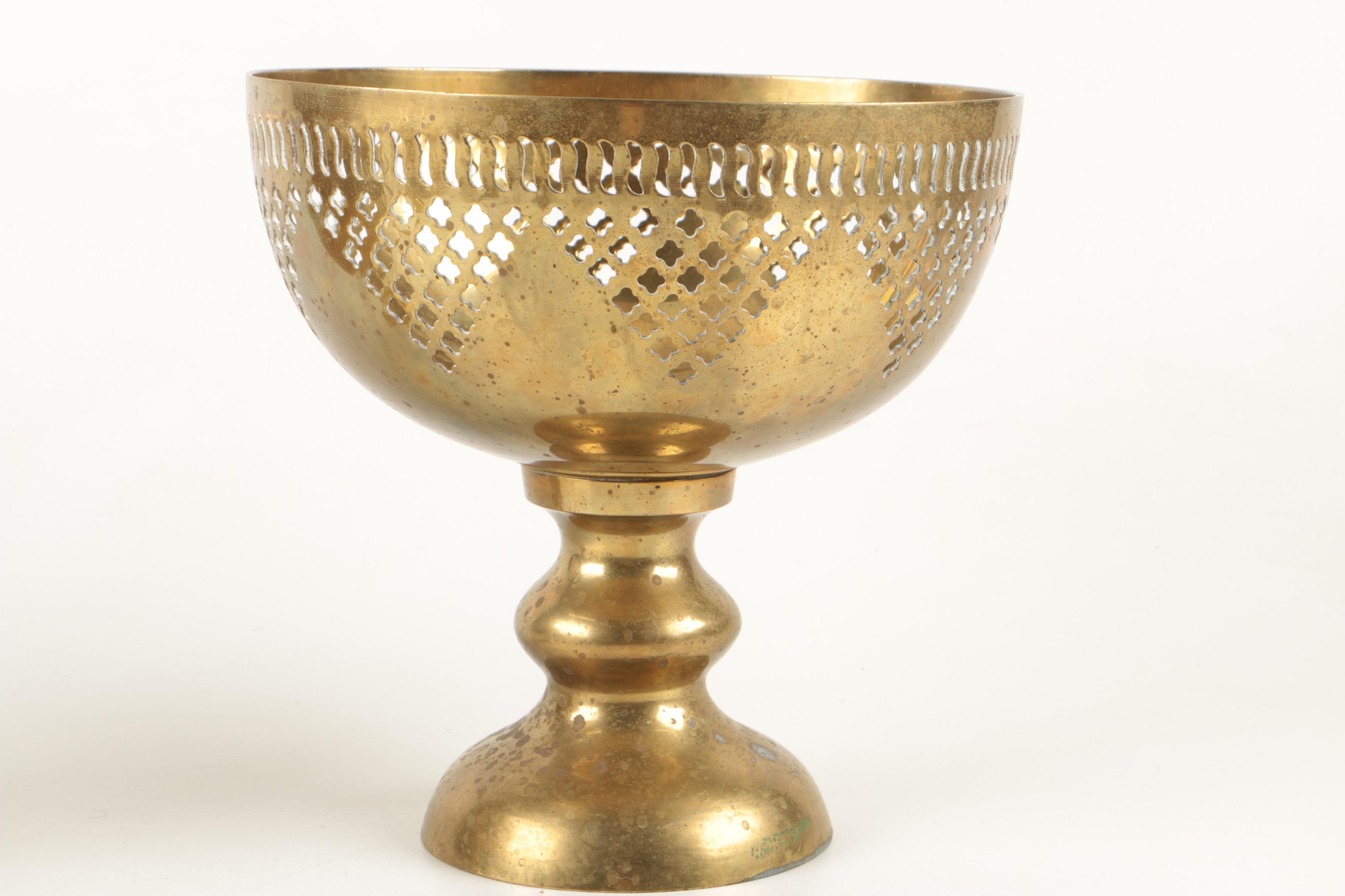 Brass Decorative Items Including Vintage Push Up Beehive Candleholders