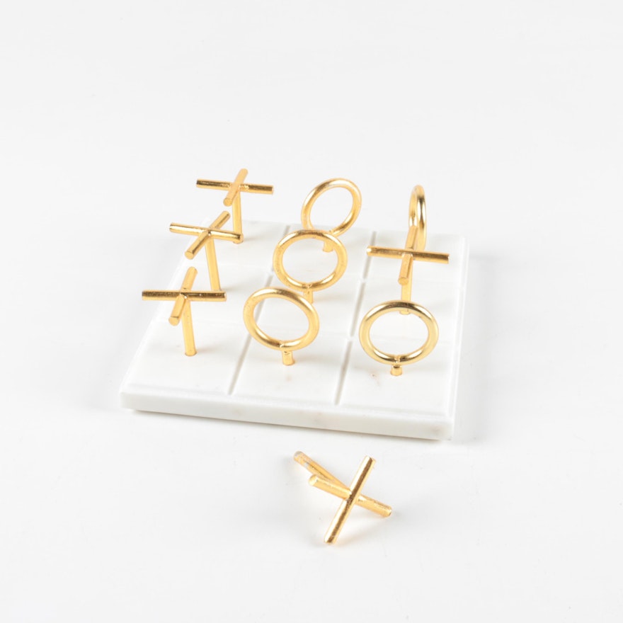 Brass Tic-Tac-Toe Game on Marble Base
