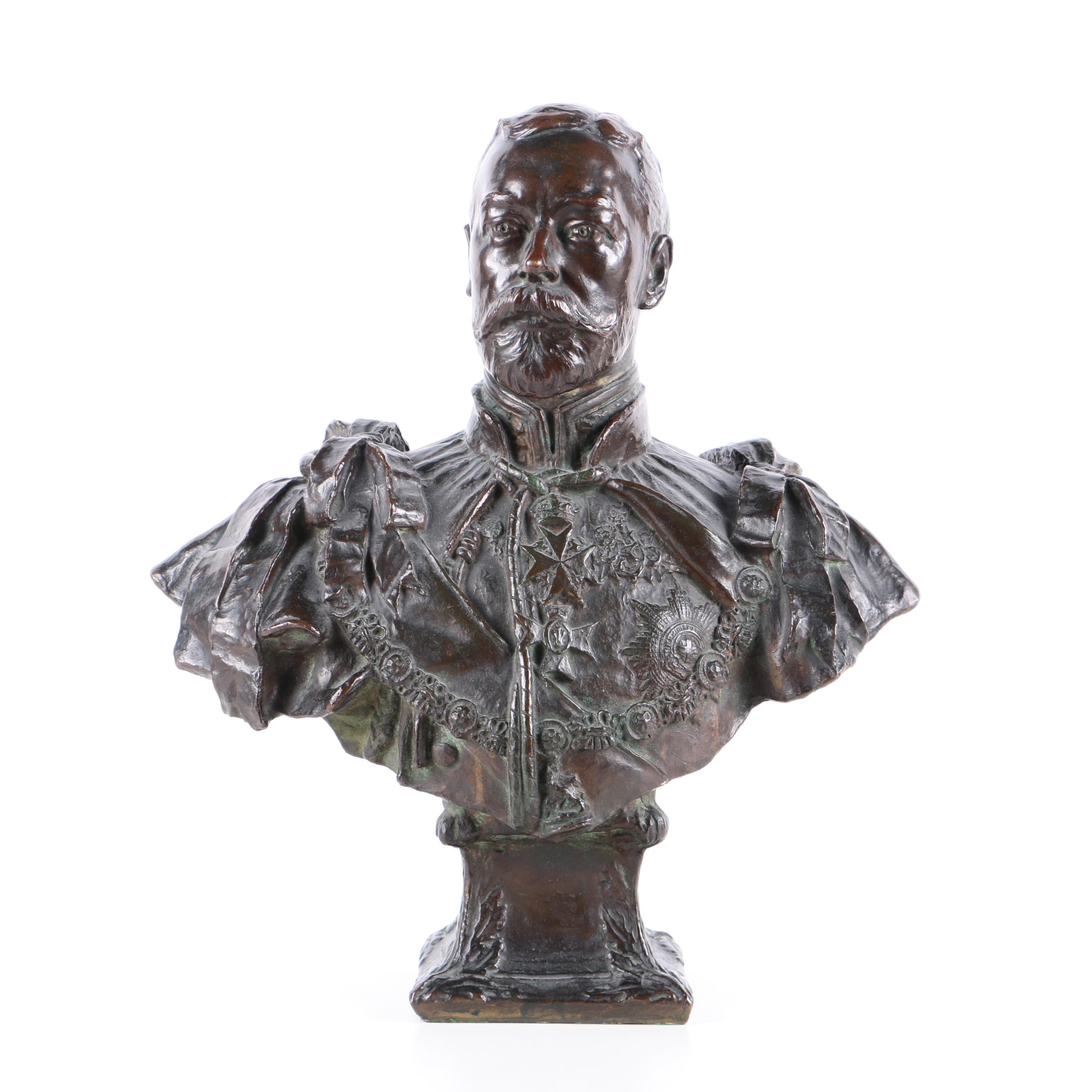 Elkington & Co. London Bronze Bust of King George V Cast After Sydney March