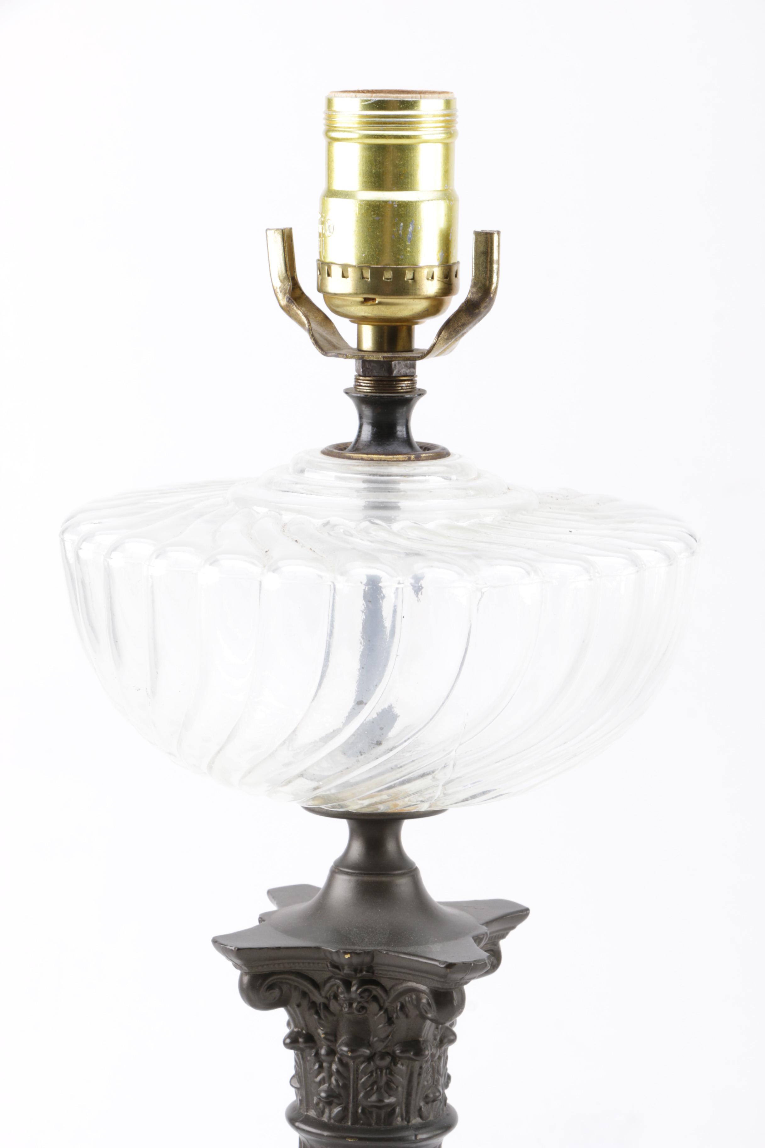 Vintage Italian Corinthian Column Table Lamps With Marble Bases