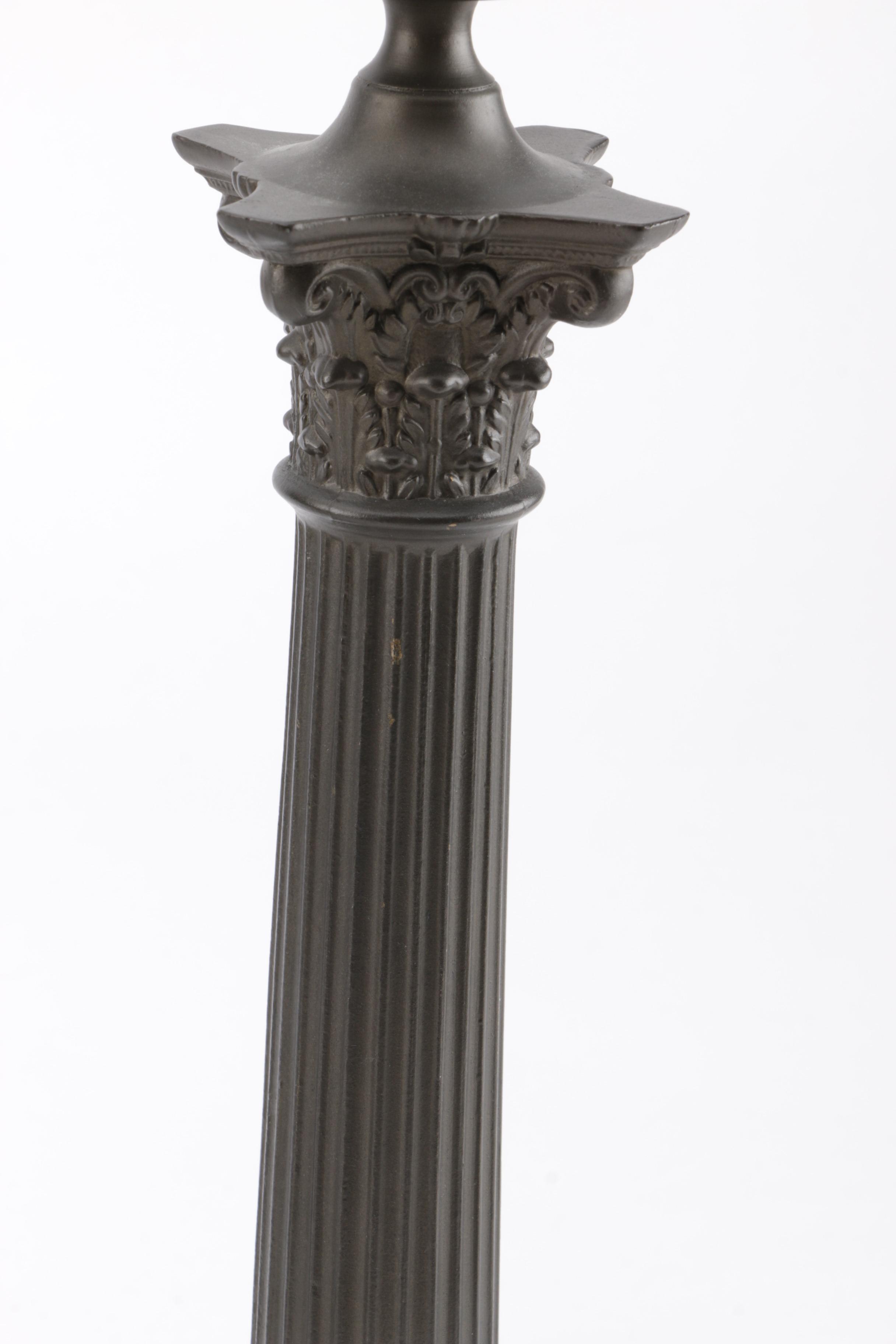 Vintage Italian Corinthian Column Table Lamps With Marble Bases