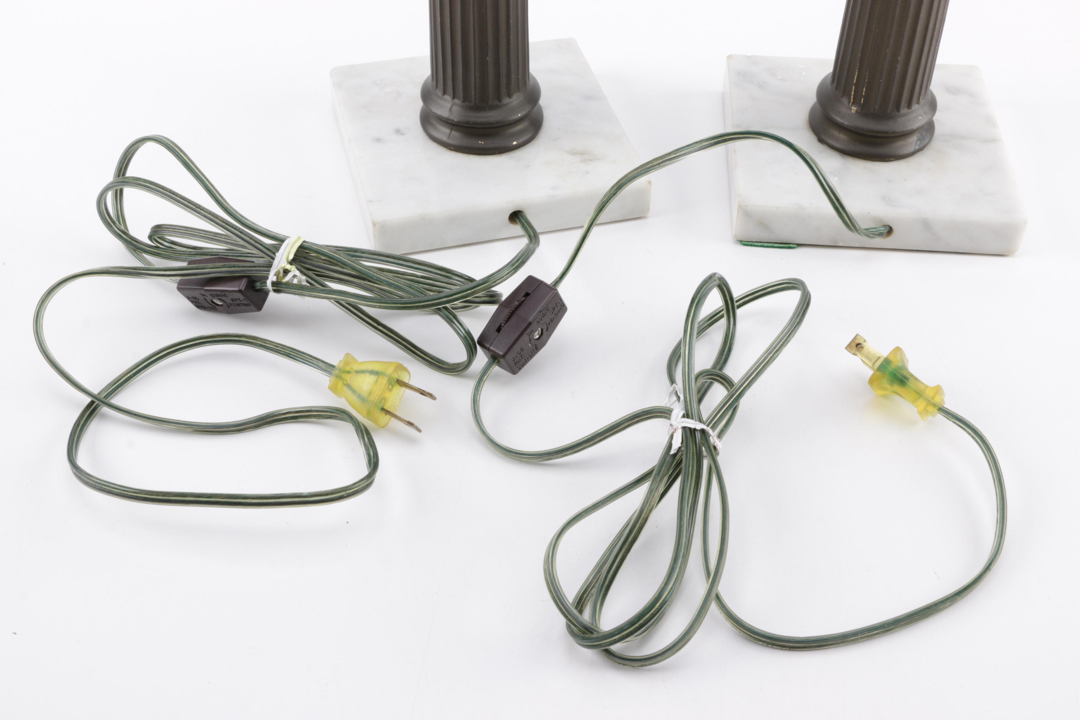 Vintage Italian Corinthian Column Table Lamps With Marble Bases