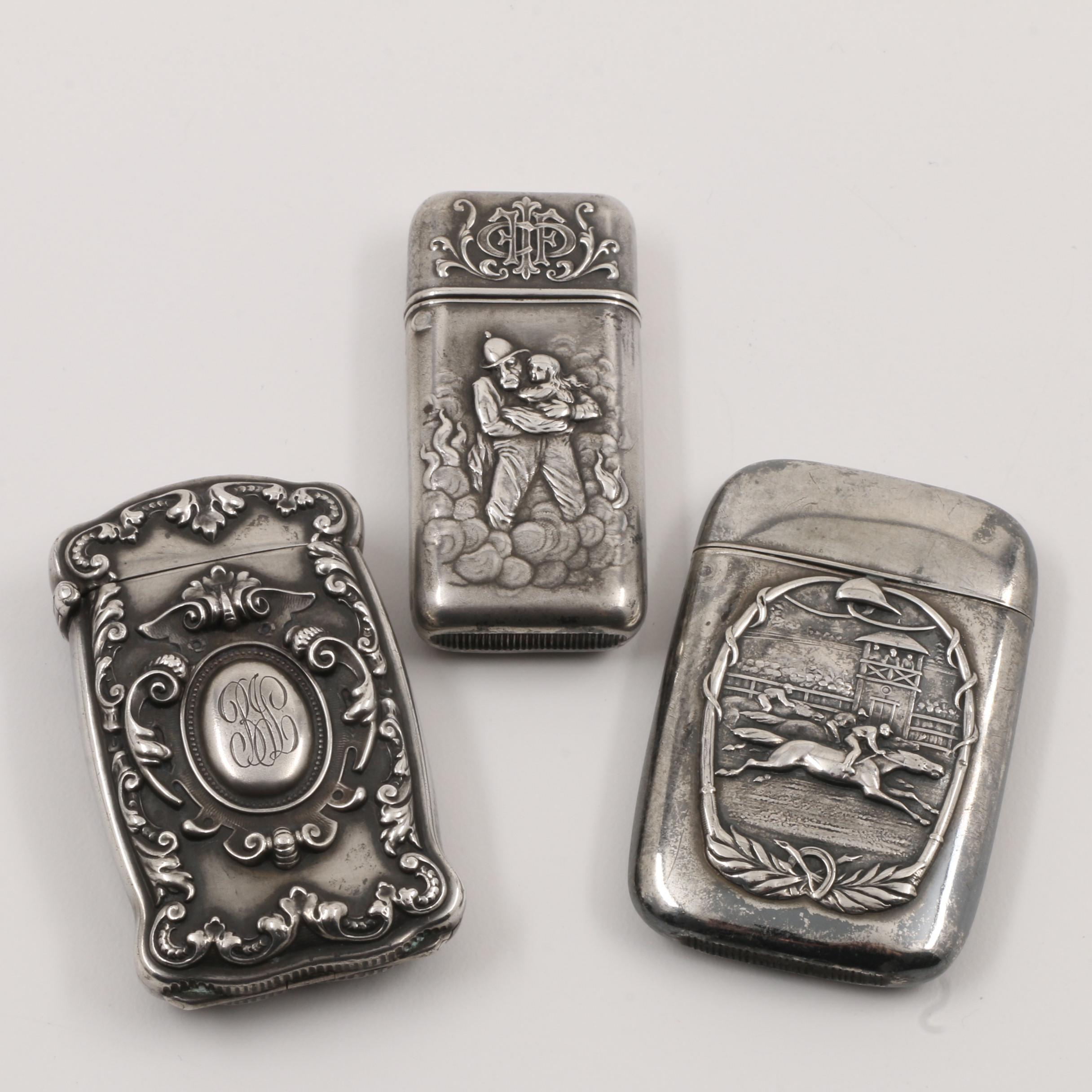 Three Antique Sterling Silver Vesta Cases