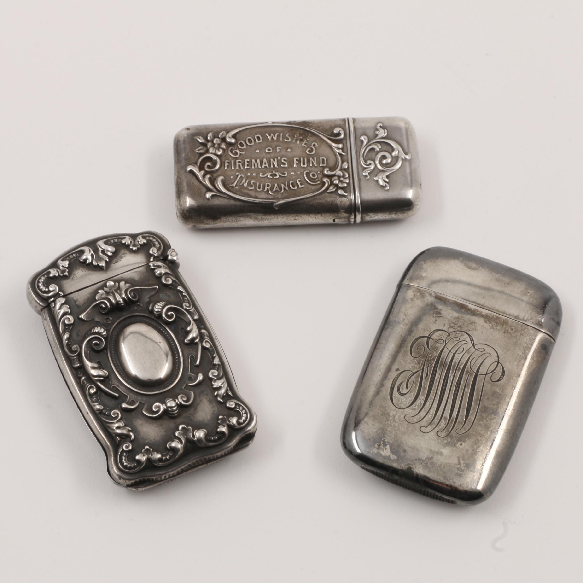 Three Antique Sterling Silver Vesta Cases