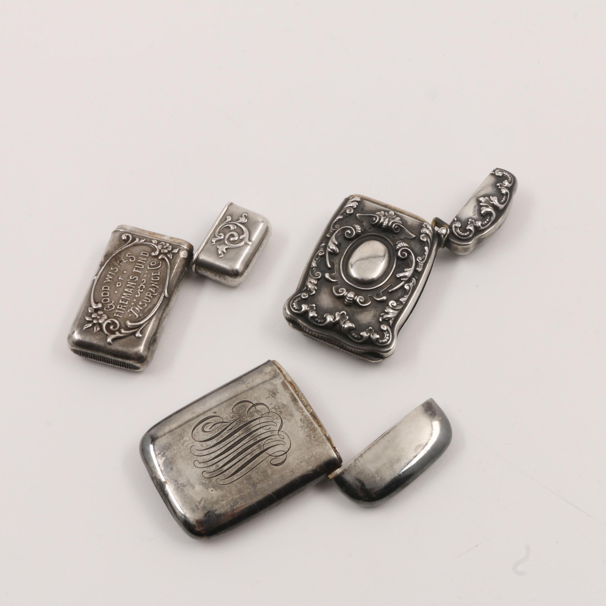 Three Antique Sterling Silver Vesta Cases