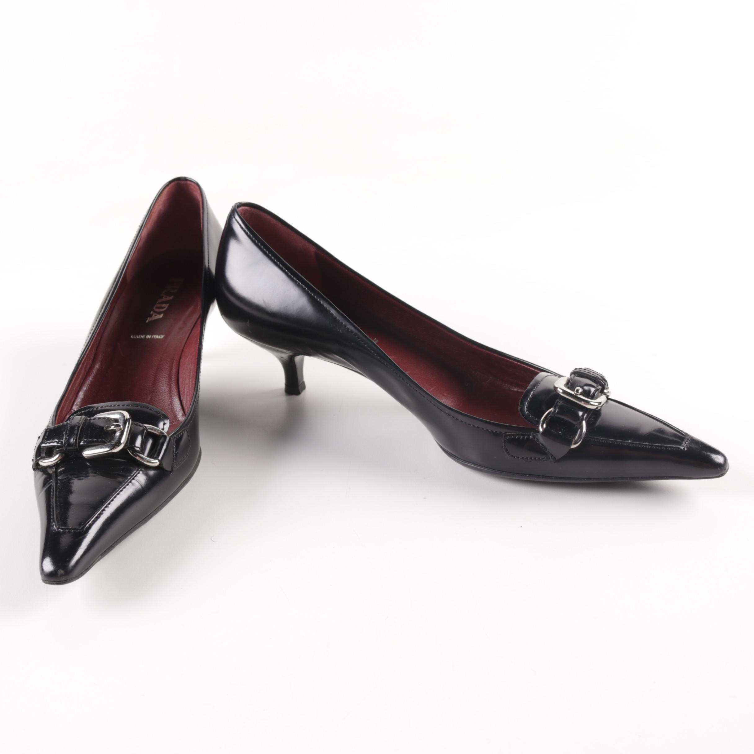 Prada Black Leather Kitten Heels