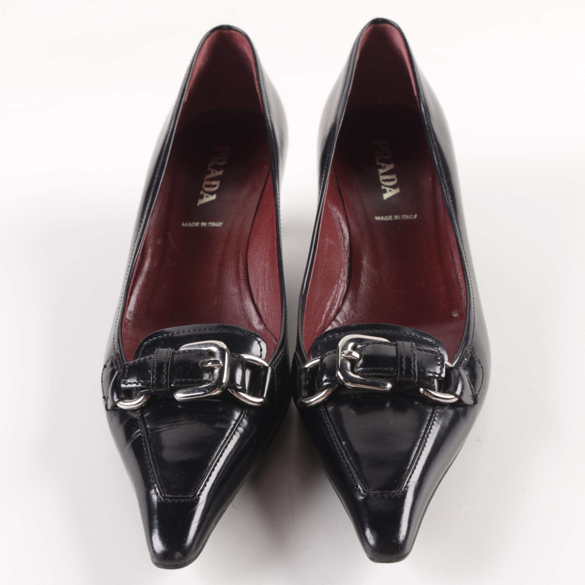 Prada Black Leather Kitten Heels