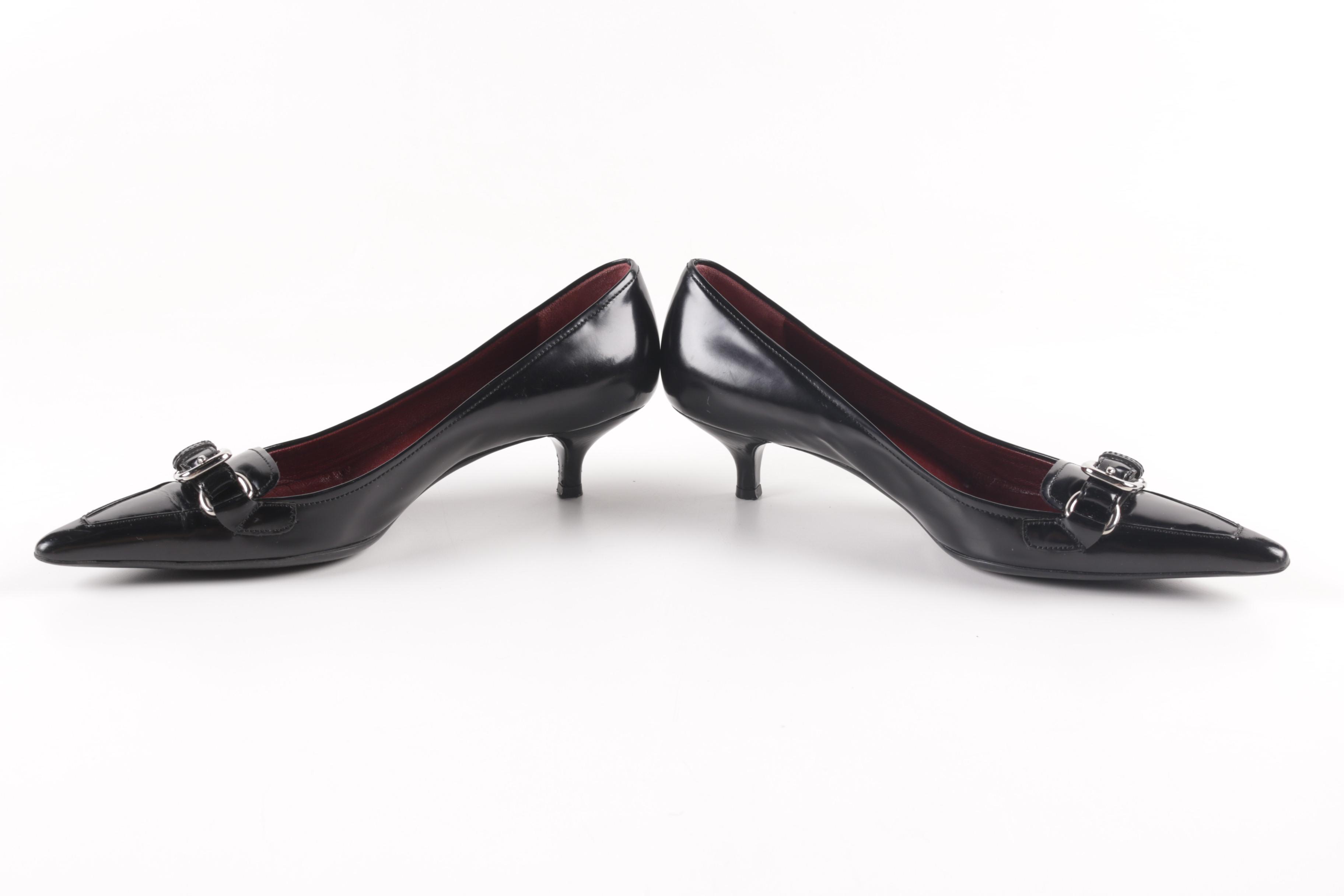 Prada Black Leather Kitten Heels