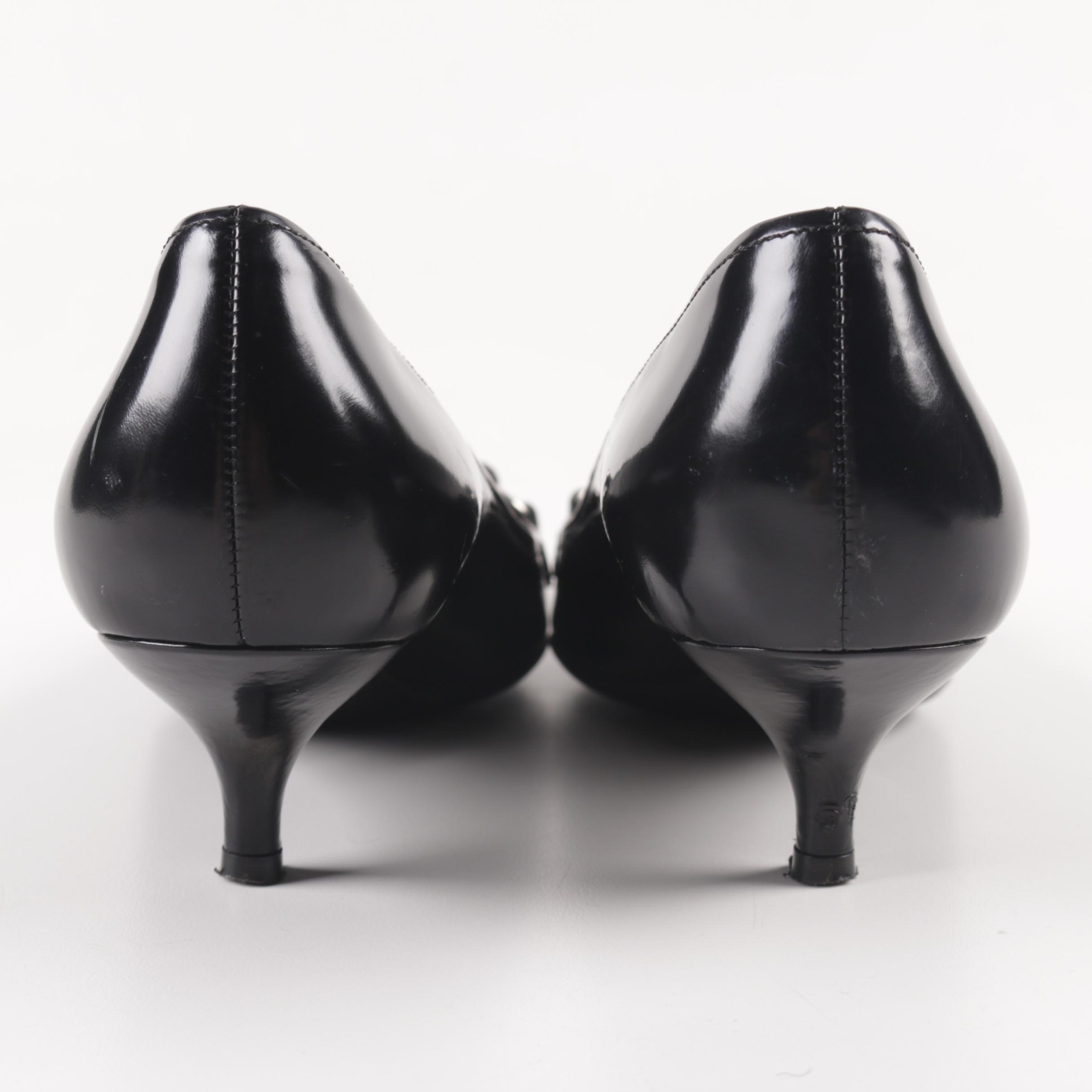 Prada Black Leather Kitten Heels