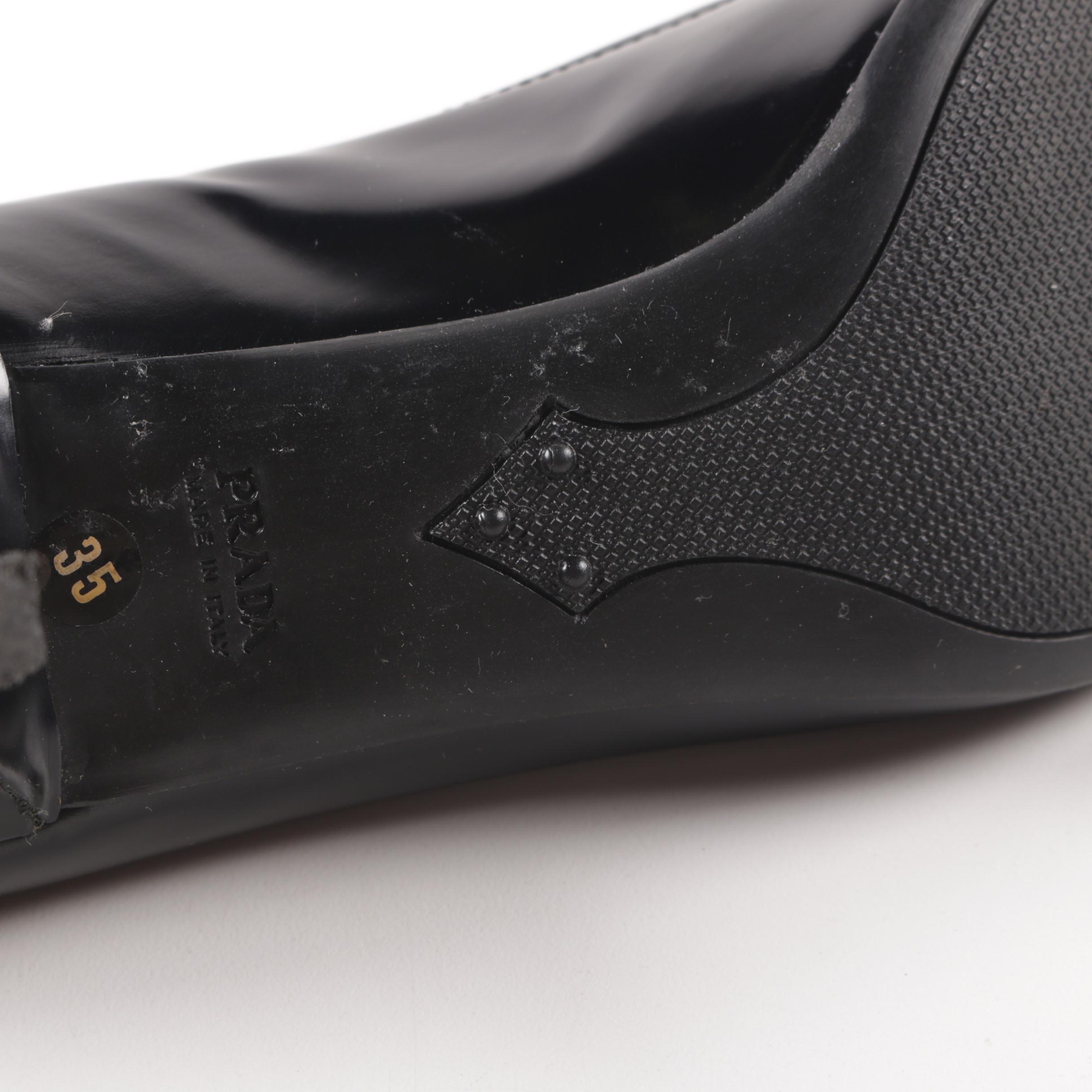 Prada Black Leather Kitten Heels