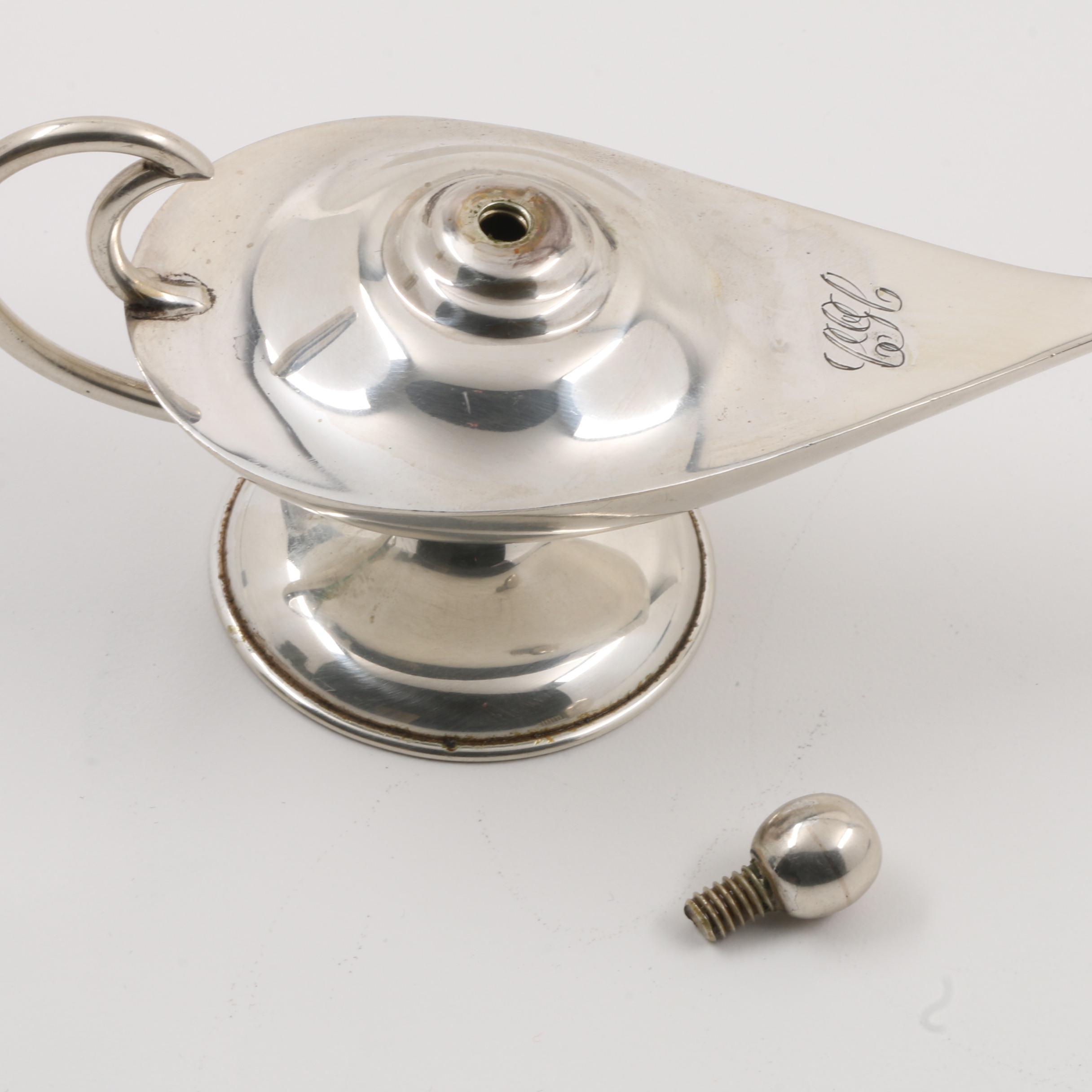 Vintage Mexican Sterling Silver Oil Lamp