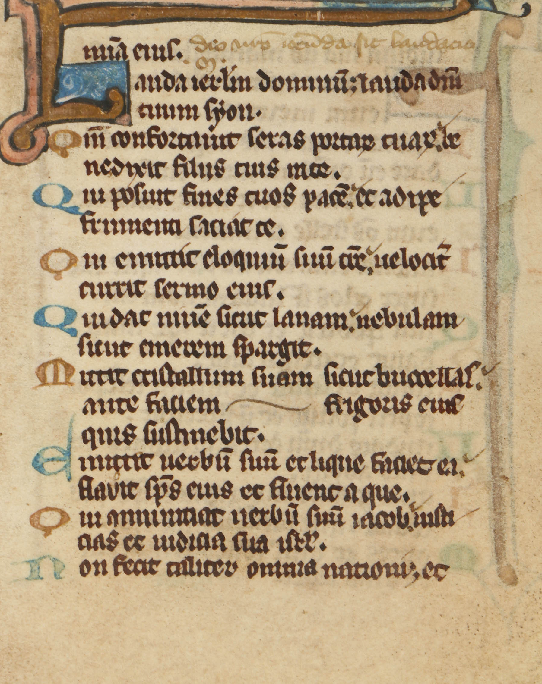 Medieval Hand-Painted Vellum Page from Illuminated Breviary Manuscript