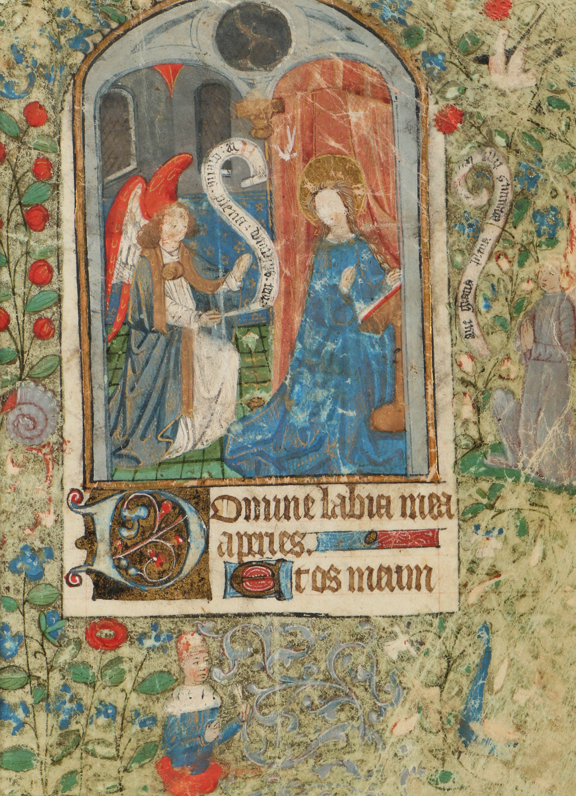 Miniature Medieval Hand-Painted Page from a Book of Hours "The Annunciation"