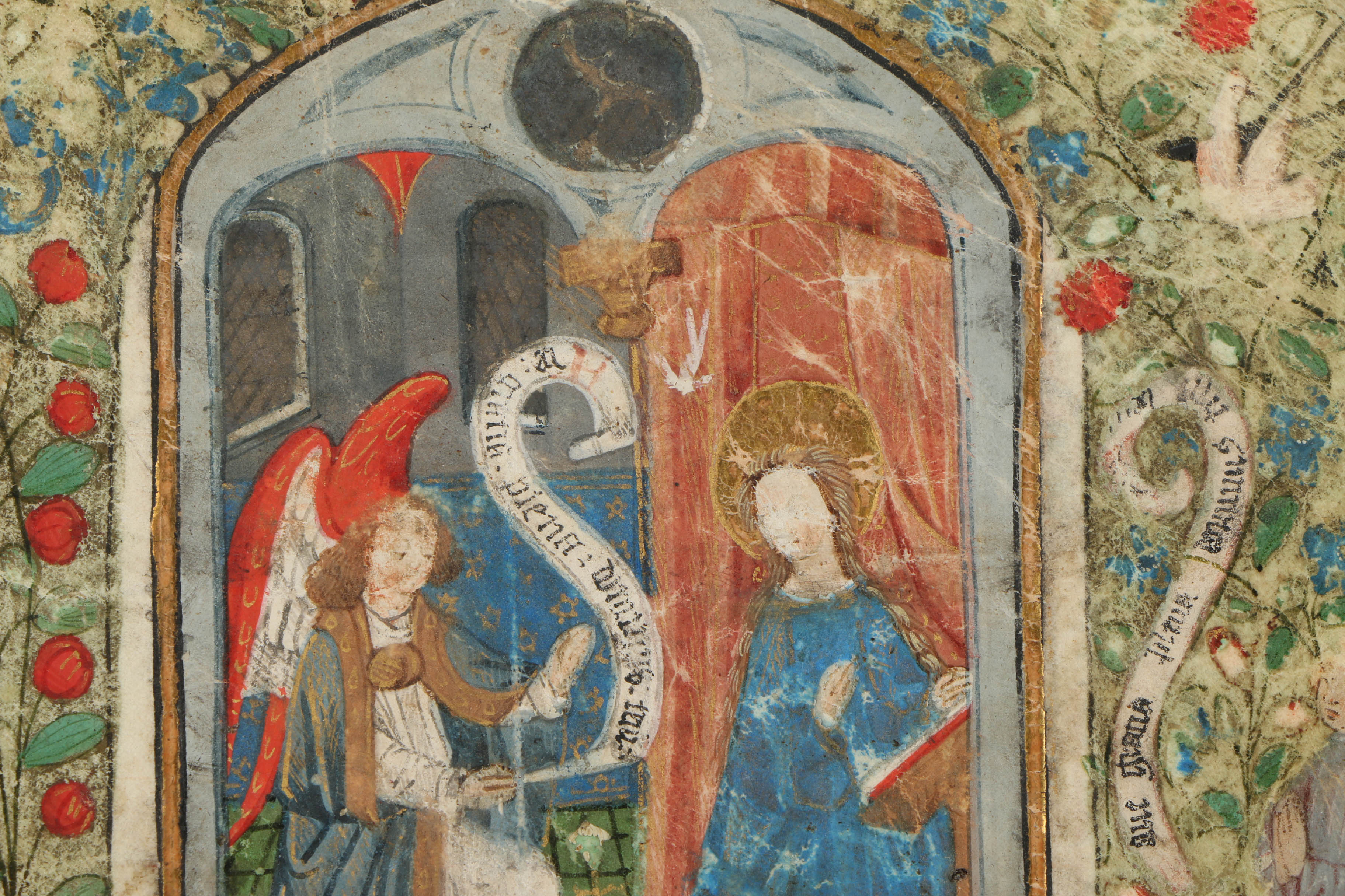 Miniature Medieval Hand-Painted Page from a Book of Hours "The Annunciation"